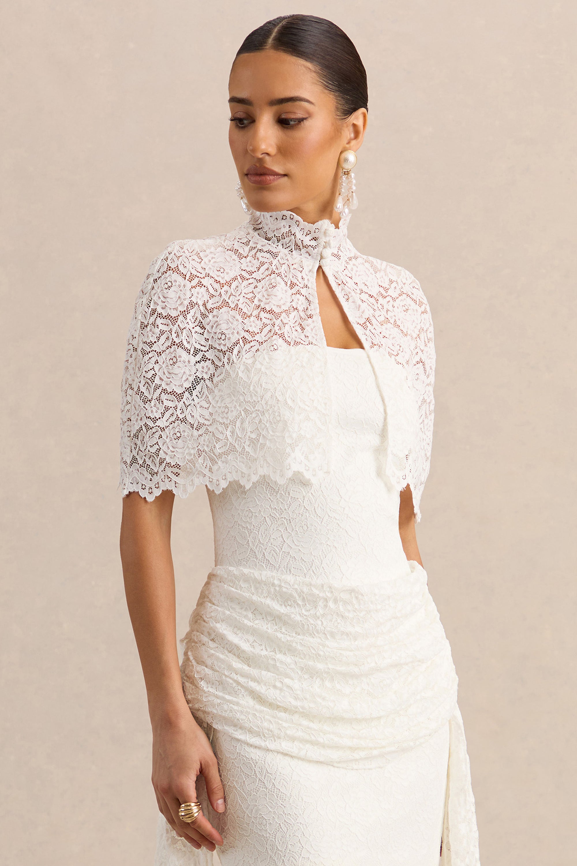ECM_HR_CL137805110  - Milavia - White Lace High-Neck Mini Dress With Wrap & Sash Detail 1.jpg