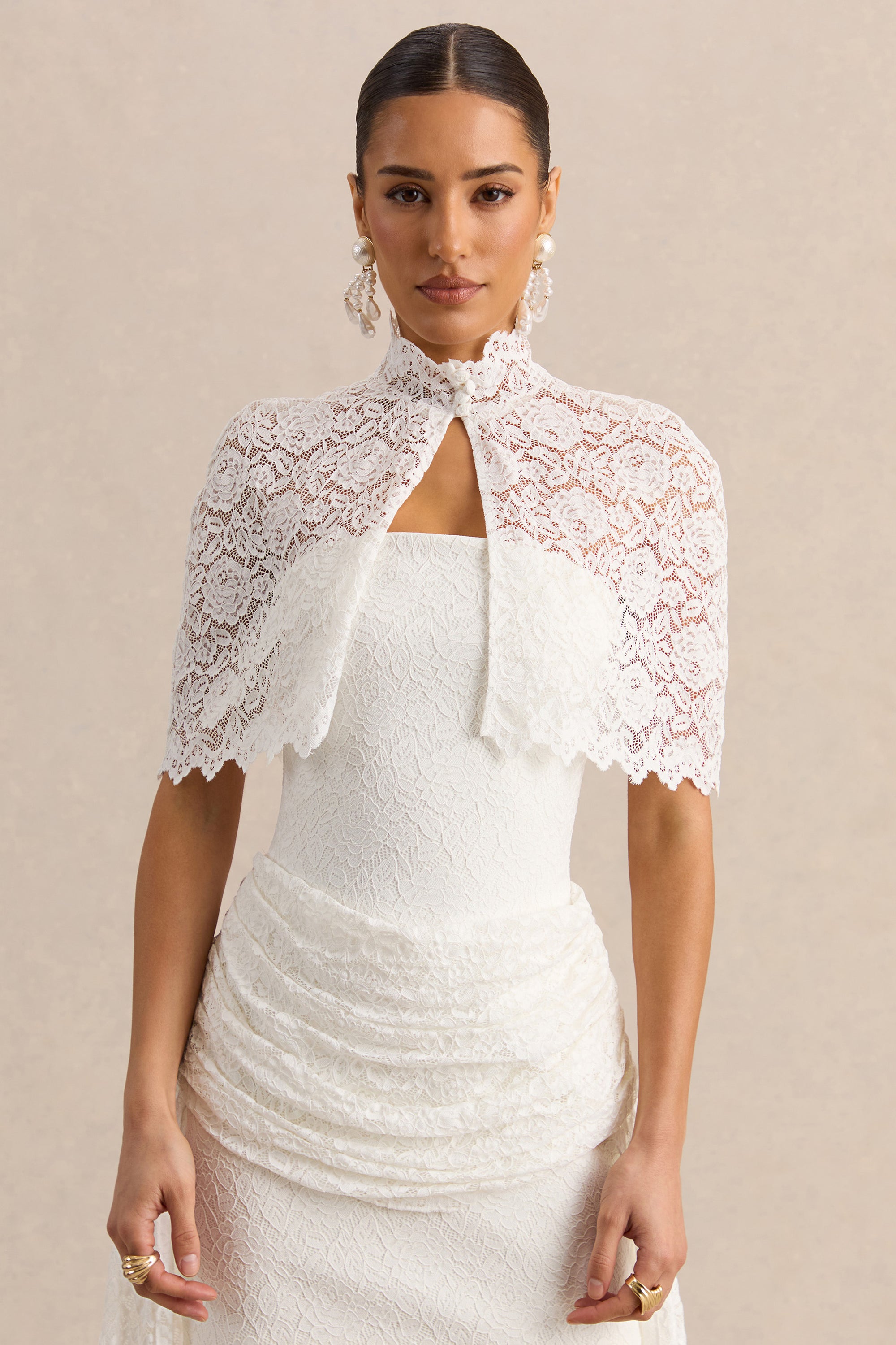 ECM_HR_CL137805110  - Milavia - White Lace High-Neck Mini Dress With Wrap & Sash Detail 3.jpg