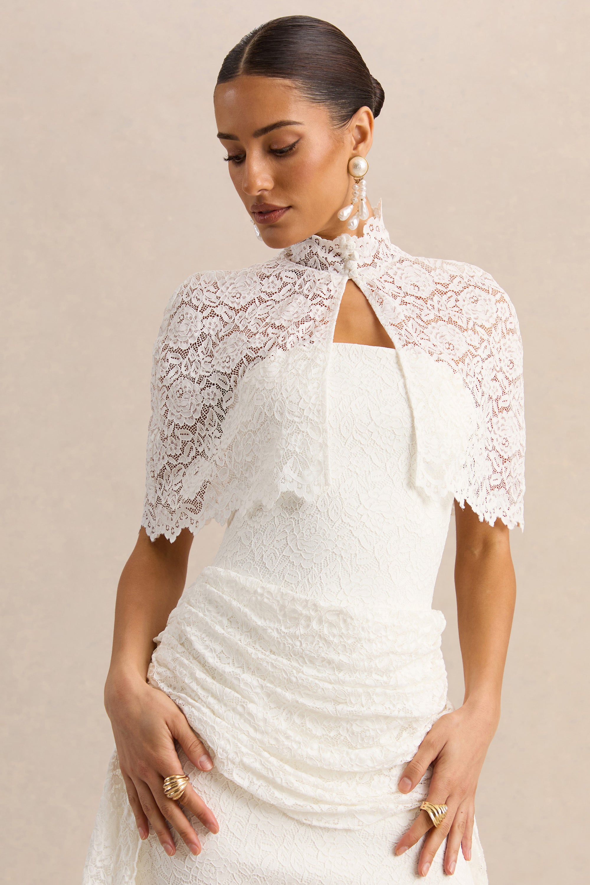ECM_HR_CL137805110  - Milavia - White Lace High-Neck Mini Dress With Wrap & Sash Detail 6.jpg