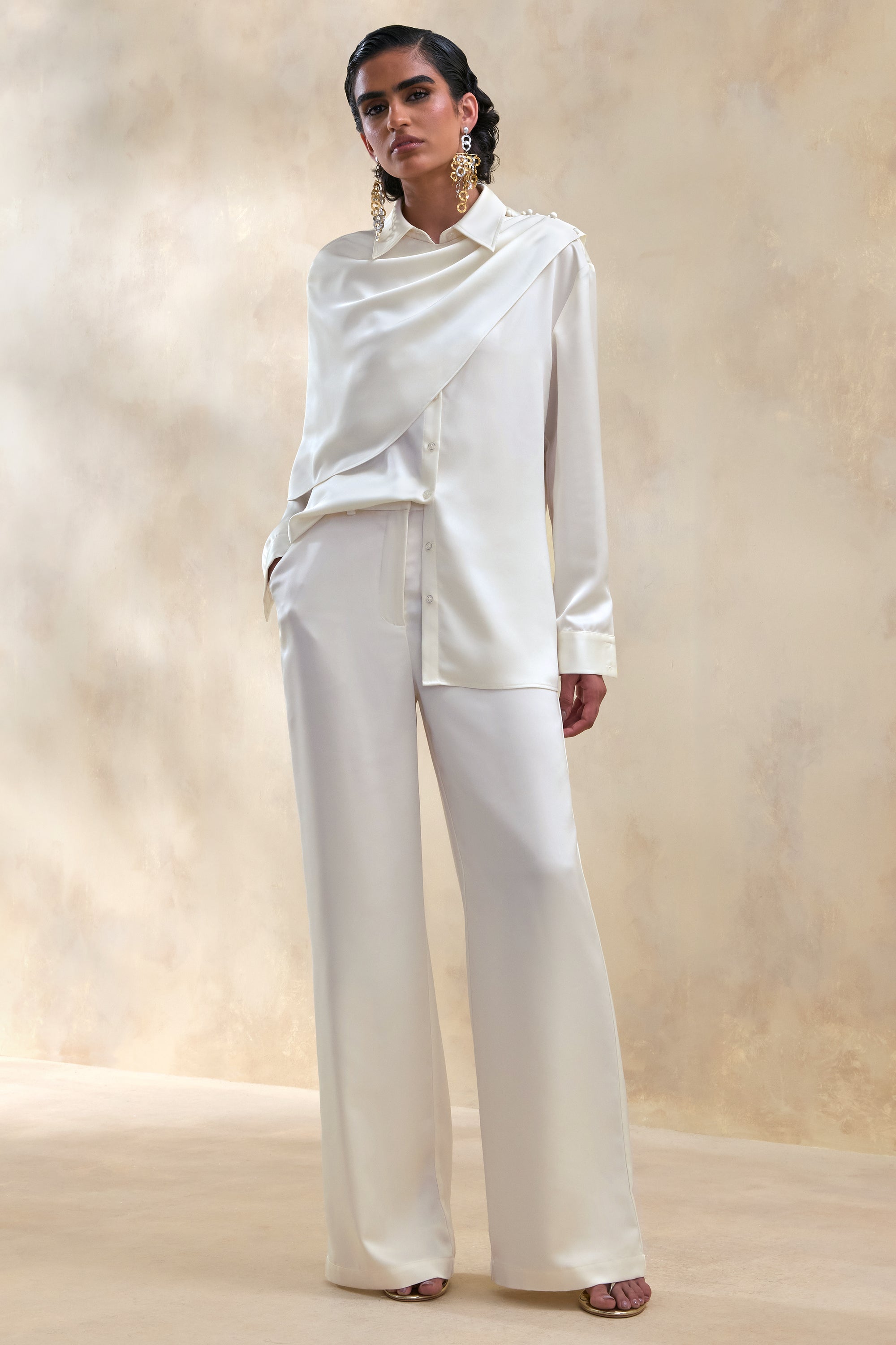 ECM_HR_CL137667111 -  Serenza | Cream Satin Collared-Shirt With Cape-Detail + ECM_HR_CL138021111 -  Ilena | Cream Satin Wide-Leg Trouser 1.jpg