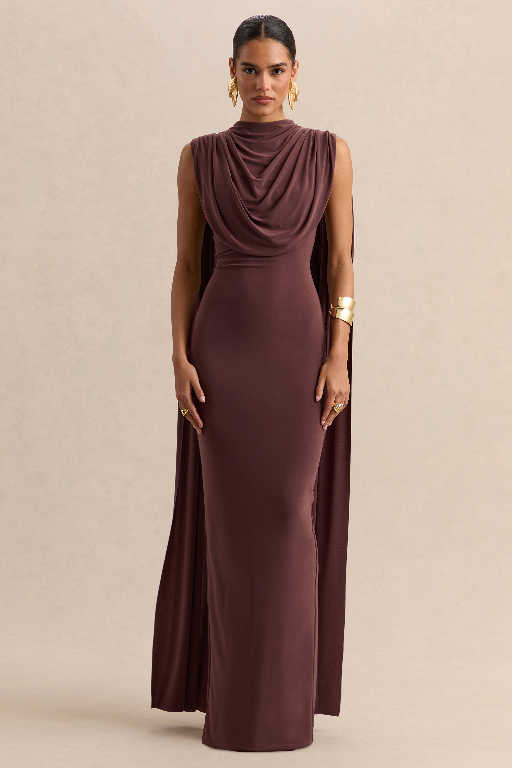 ECM_HR_CL138023021 - Patrina - Brown High-Neck Maxi Dress With Draped-Detailing And Cape-Sleeves 03.jpg