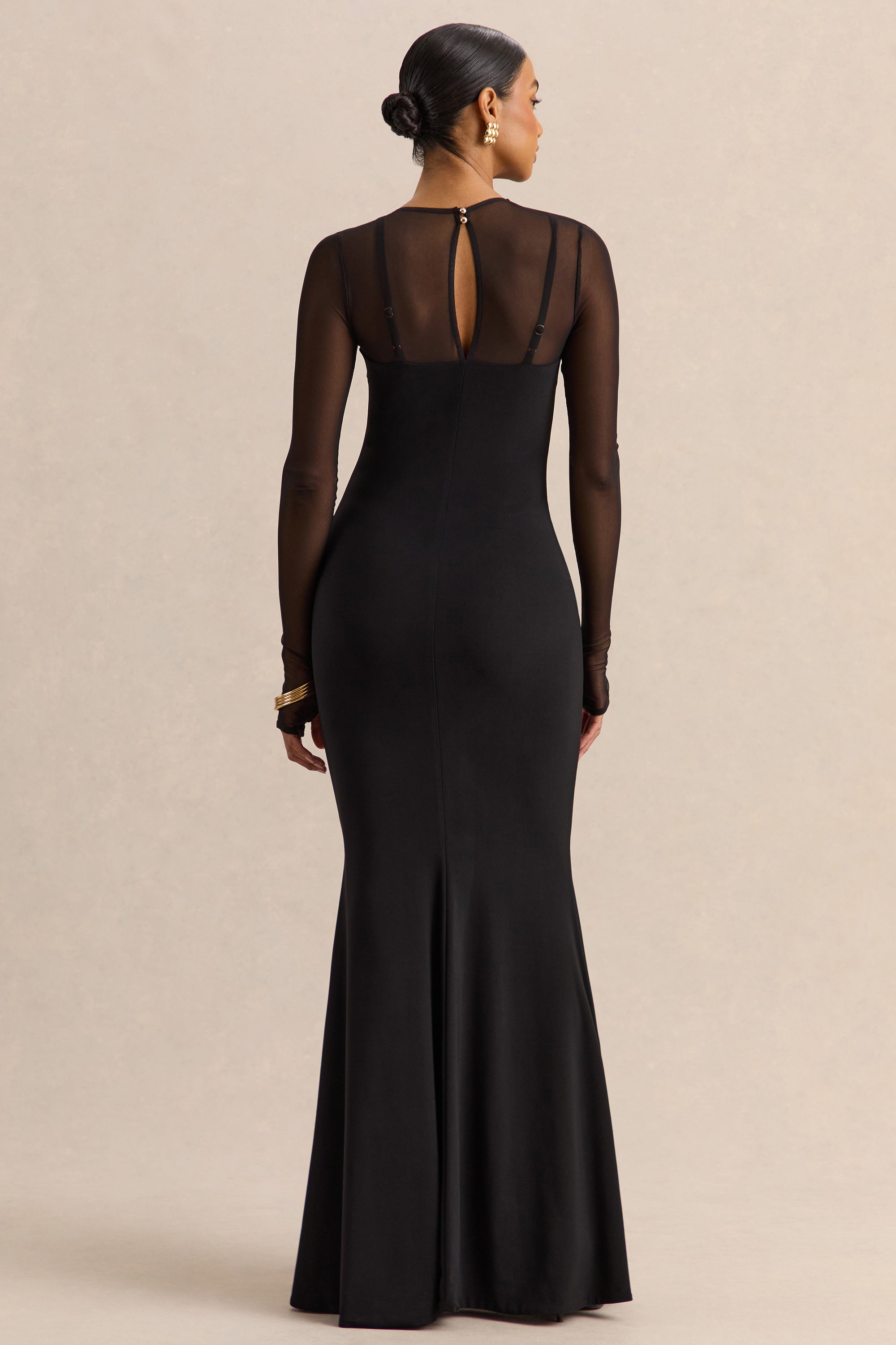 ECM_HR_CL138055001 - Coralia - Black Asymmetric-Neck Maxi Dress With Mesh Long-Sleeves - 22.jpg