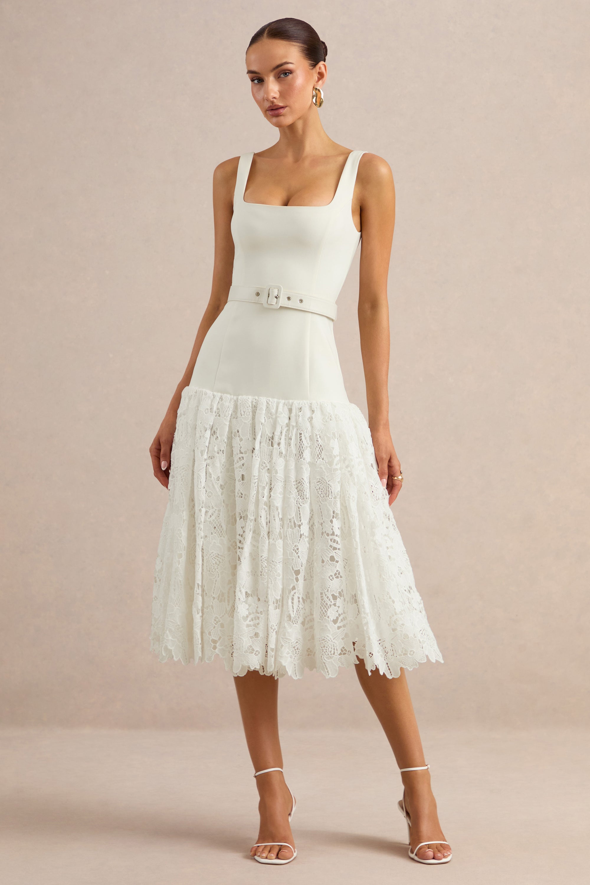 norrie maxi dress | White Lace Square-Neck Midi With Voluminous Lace Skirt – Club L London Naturally breathable for warm Color:M21 knitsandouter Sun's Out Mini Dress