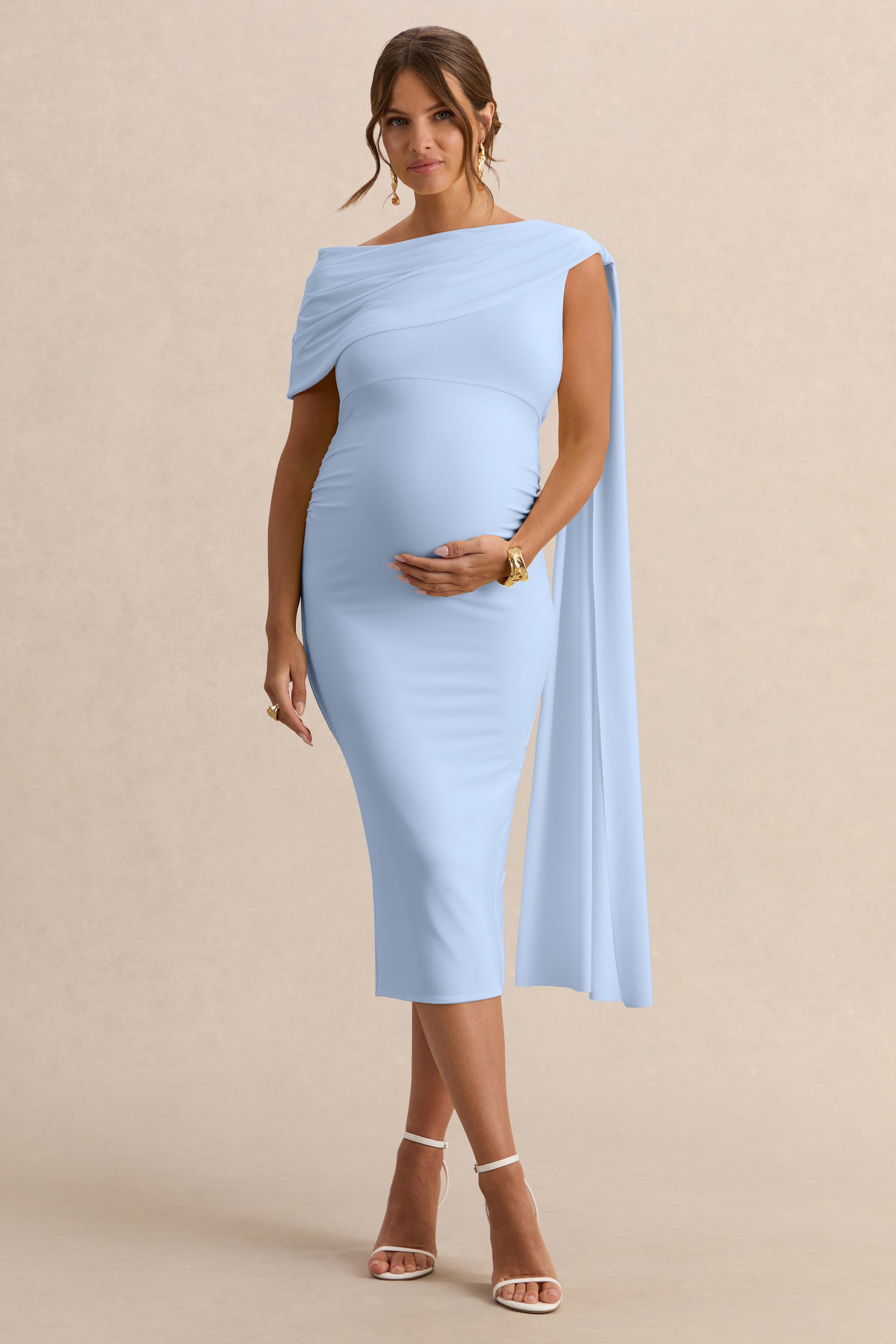 ECM_HR_CL138106013  - Braelyn Powder Blue Asymmetric-Neck Maternity Midi Dress With Gathered Detailing And Sash 1.jpg