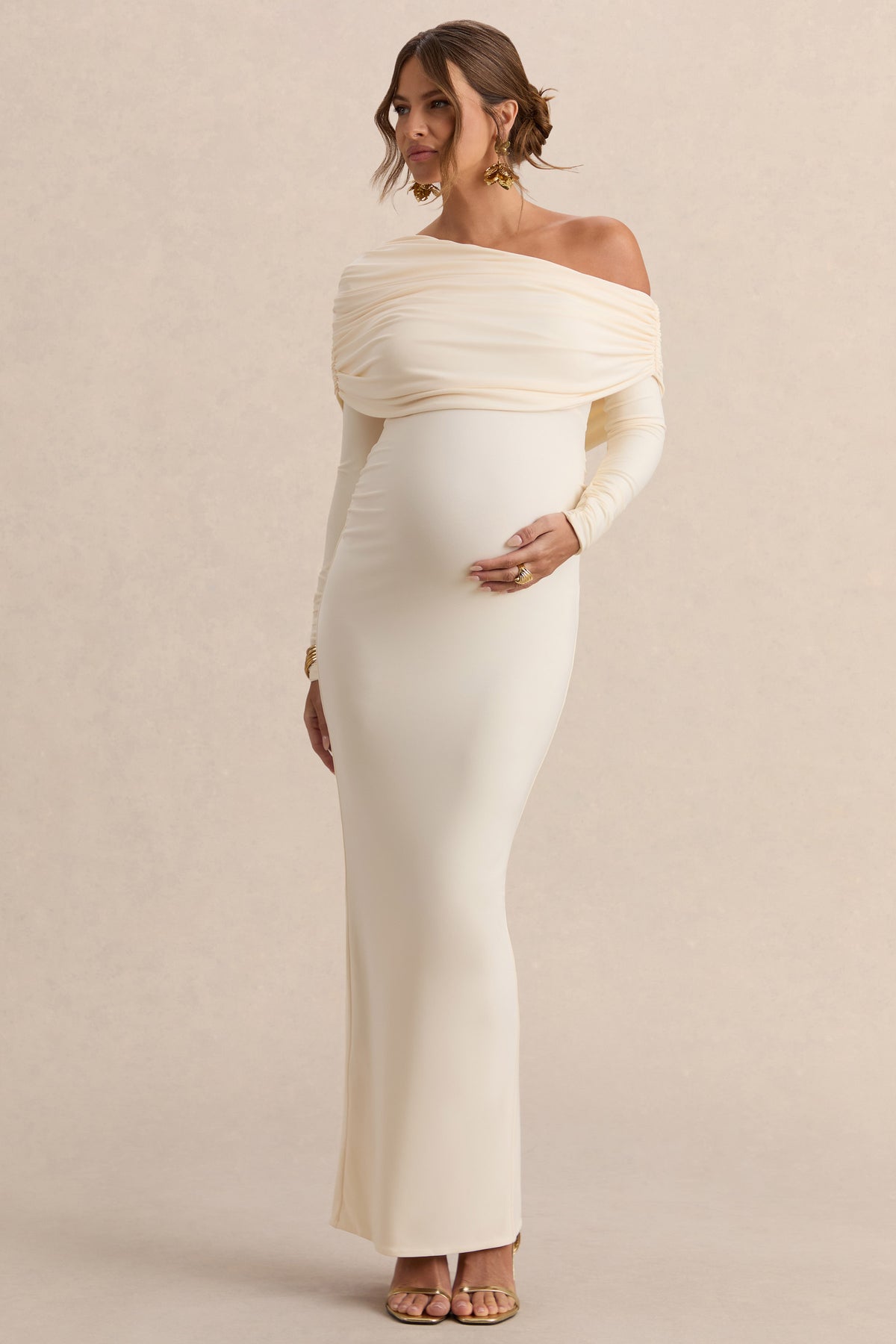 ECM_HR_CL138111111 - Carleigh Cream Asymmetric-Neck Maternity Maxi Dress With Cape Sleeve And Sash Detail 1.jpg
