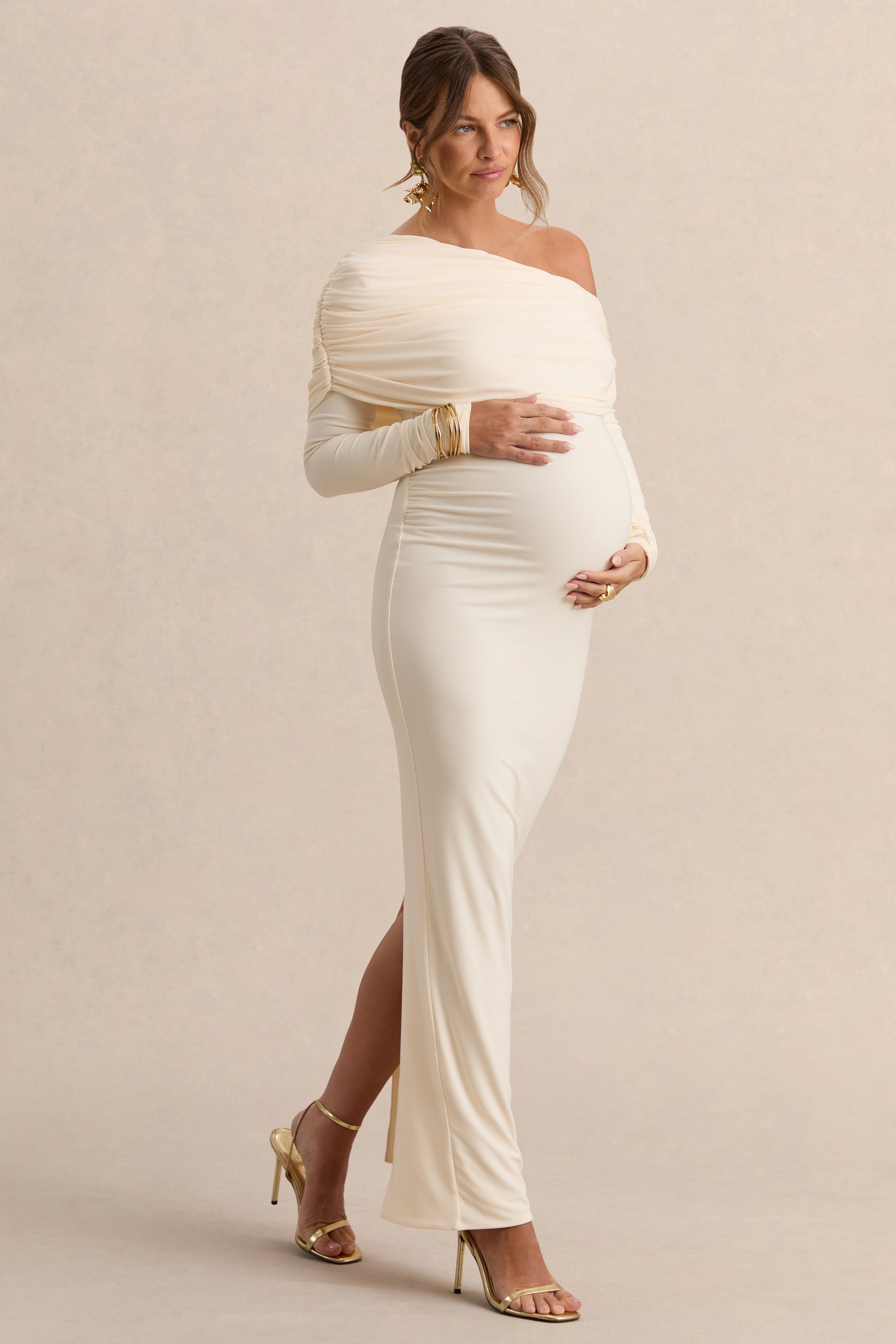 ECM_HR_CL138111111 - Carleigh Cream Asymmetric-Neck Maternity Maxi Dress With Cape Sleeve And Sash Detail 2.jpg
