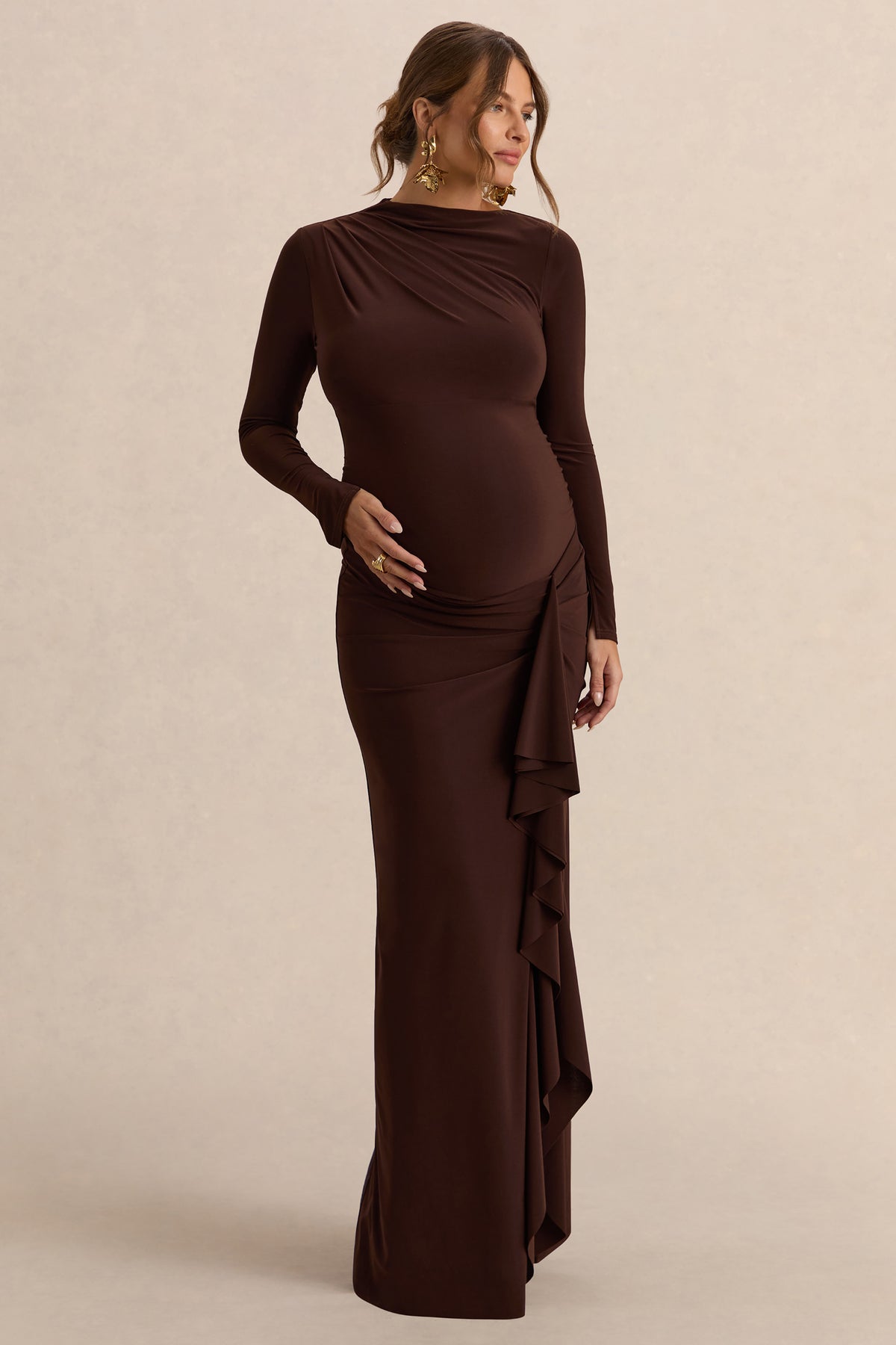 ECM_HR_CL138114022---Kamira--Dark-Brown-Round-Neck-Maternity-Maxi-Dress-With-Gathered-Detailing-0.jpg