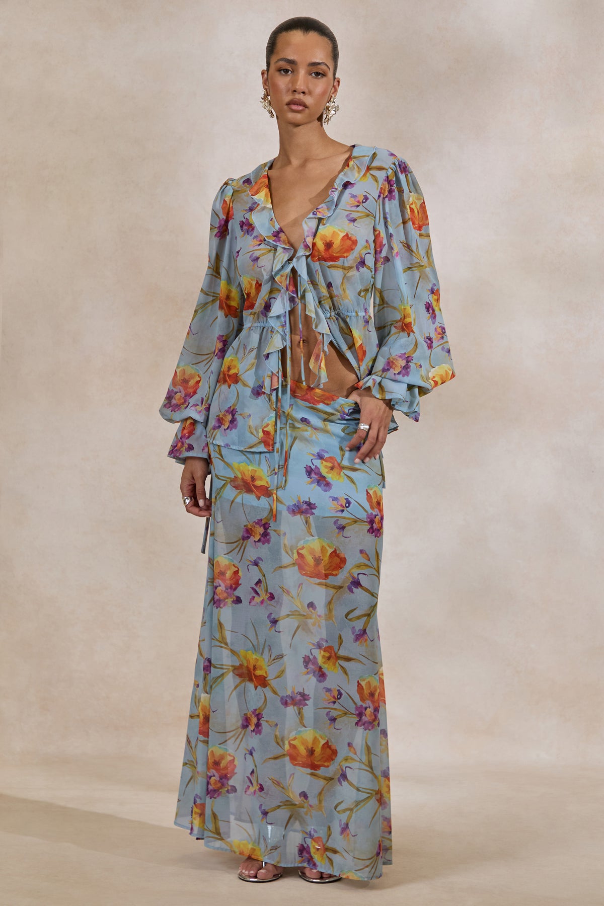 CL138216016 - Alveta _ Blue Floral Chiffon Sheer Maxi Skirt 1.jpg