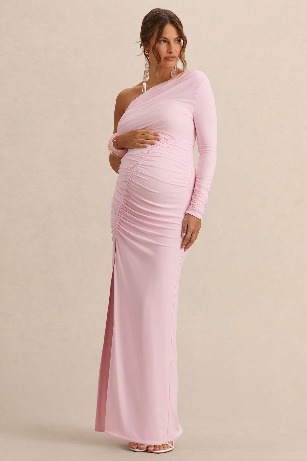 pink maternity maxi dress The Harlow Details Embrace elegance and comfort with this Mesh Tiered Long Sleeve Maternity Maxi Dress Lita | PINK Twisted Asymmetric