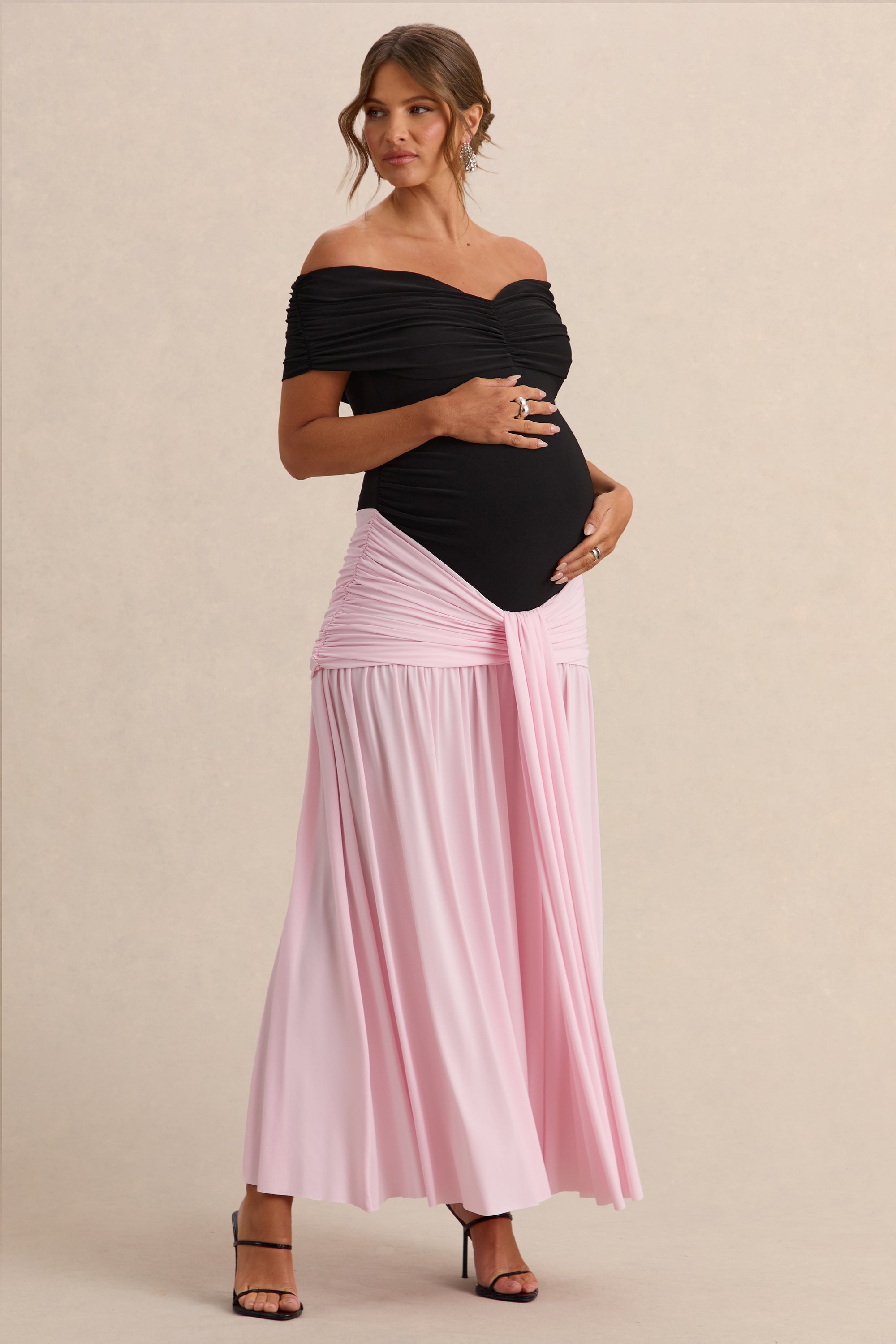 ECM_HR_CL138247081 - Eudora - Black & Light Pink Bardot-Neck Maternity Maxi Dress With Gathered Detailing  0.jpg
