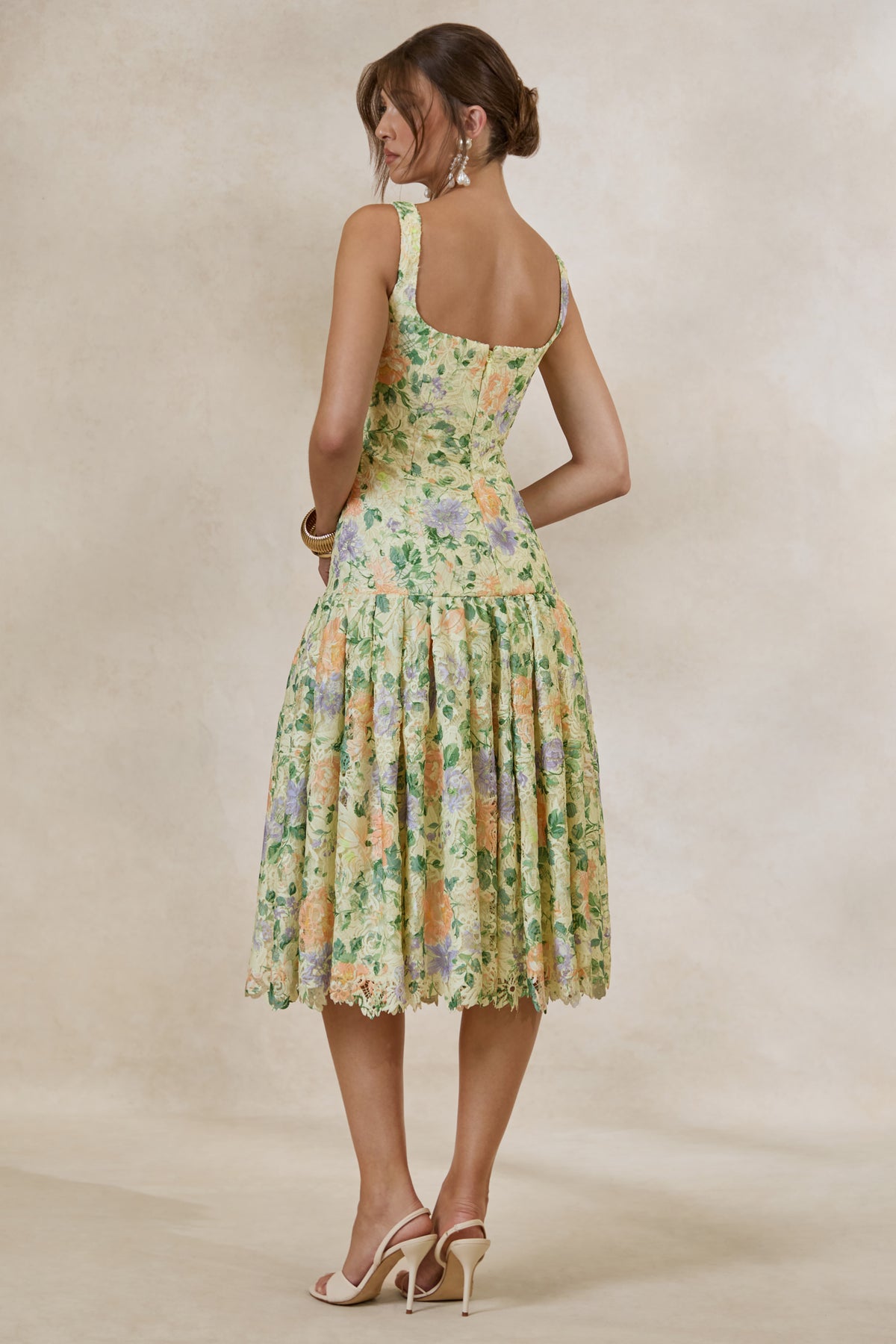 high waist square neck midi dress MINIMALIST SQUARE-NECK MIDI DRESS