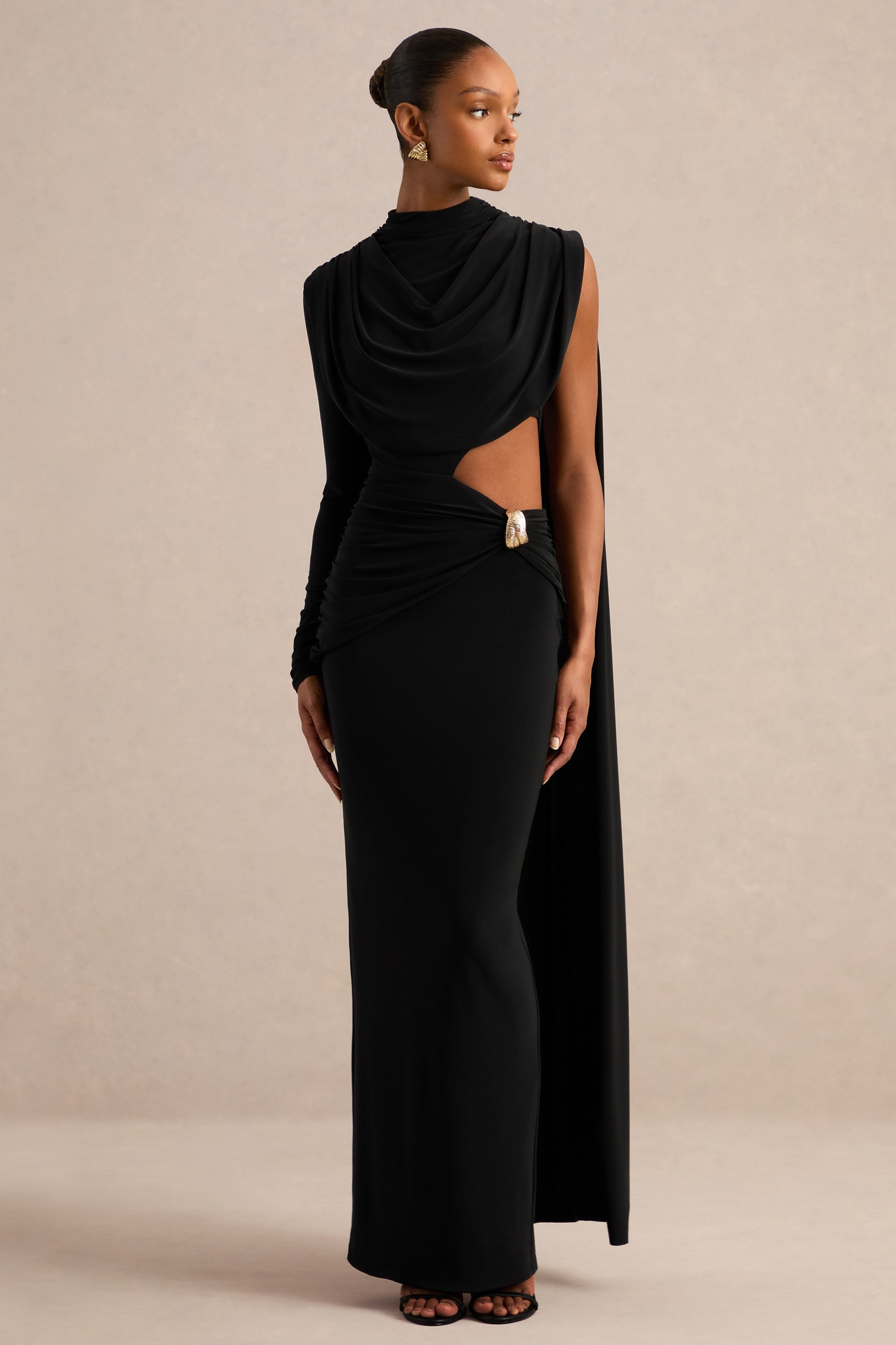 CL138265001 - Esmaria _ Black High-Neck Maxi Dress With Gold Detail And Sash 0.jpg