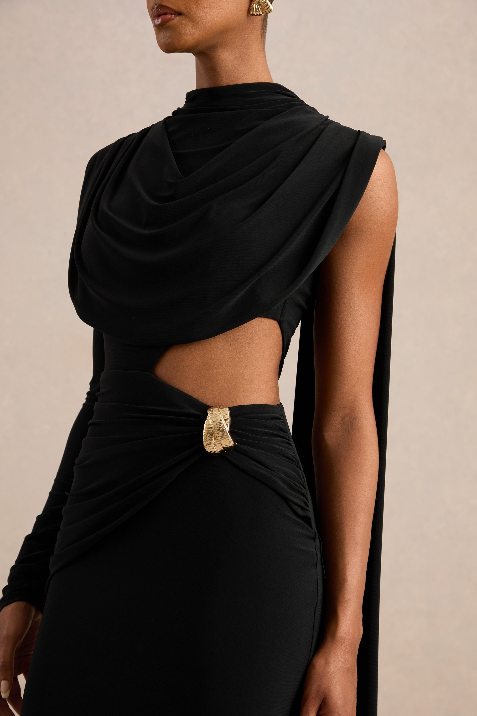 CL138265001 - Esmaria _ Black High-Neck Maxi Dress With Gold Detail And Sash 4.jpg