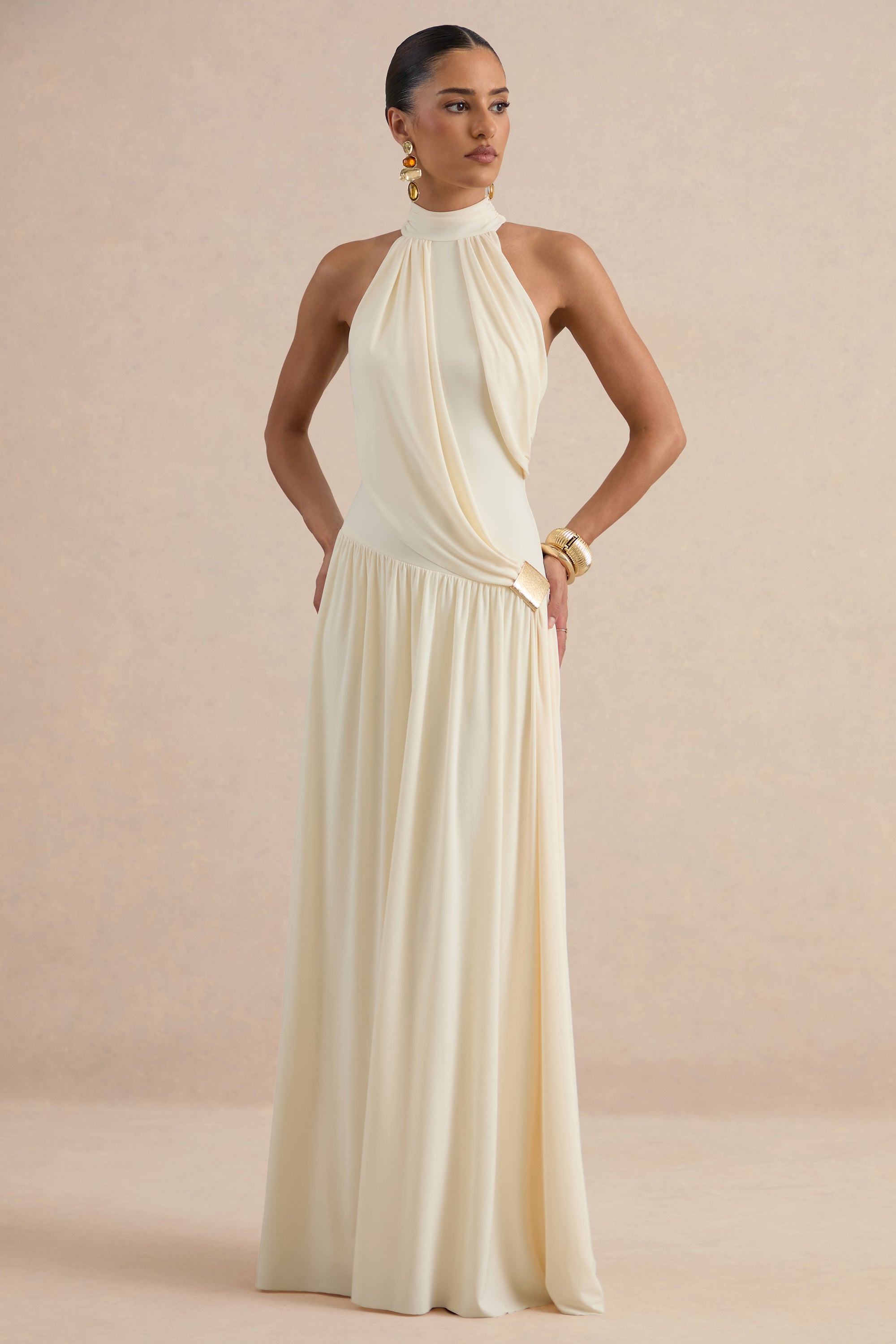 ECM_HR_CL138427111 - Sibel | Cream High-Neck Maxi Dress With Draped Detailing And Gold Detail 2.jpg