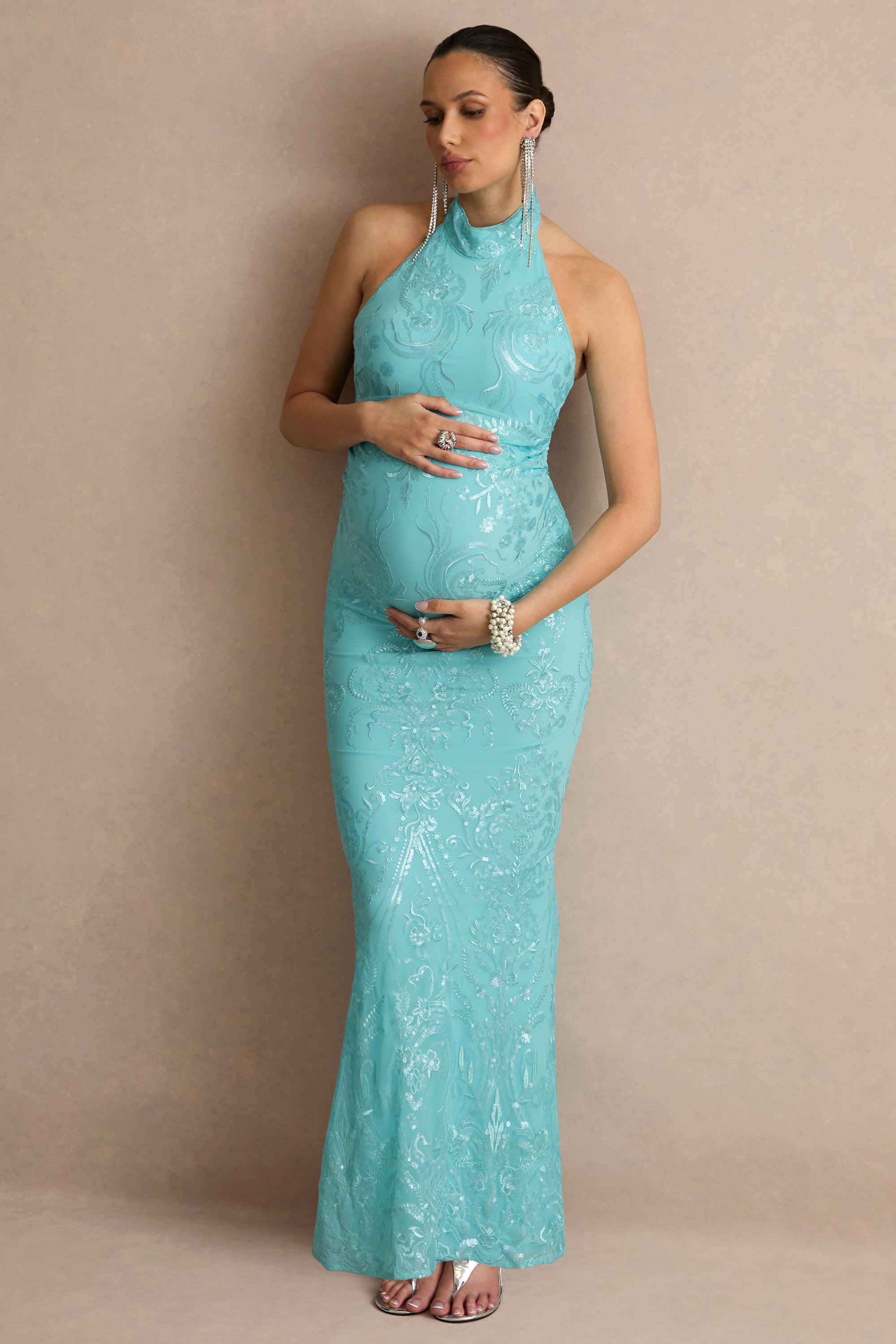 ECM_HR_CL138476012  - Samina Turquoise Lace Halter-Neck Maternity Maxi Dress1.jpg