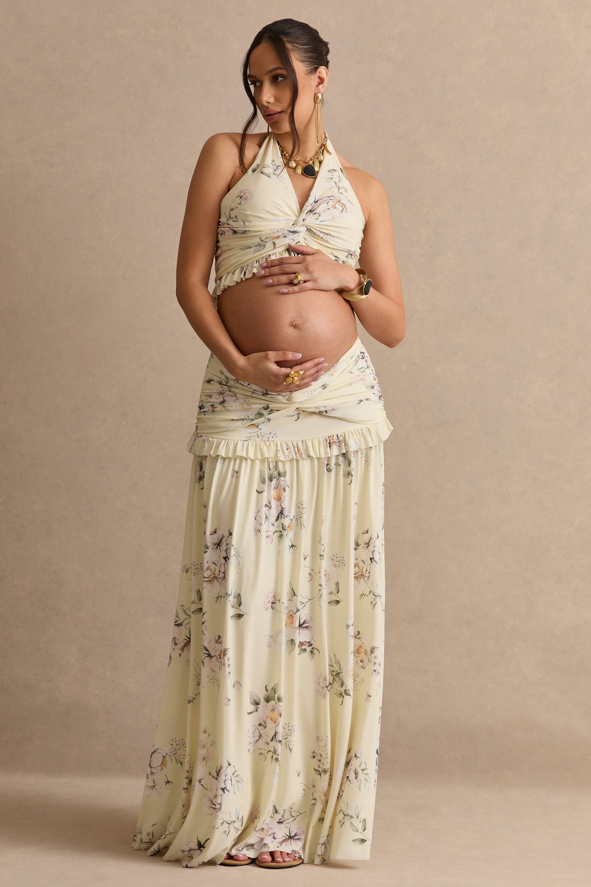 ECM_HR_CL138494124 - Clovia _ Yellow Floral Print Halter-Neck Maternity Top + CL138495124 - Clovia _ Yellow Floral Print Maternity Maxi Skirt2.jpg