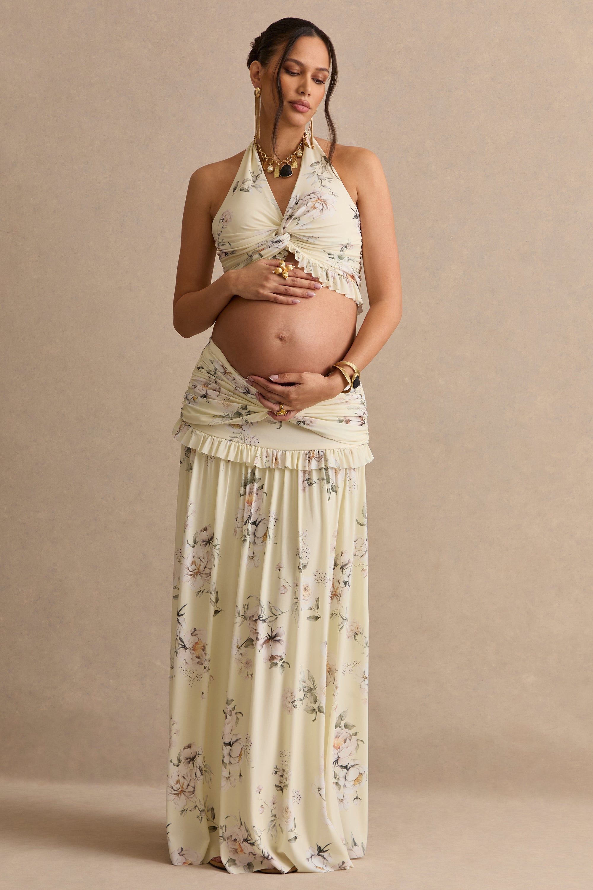 ECM_HR_CL138494124 - Clovia _ Yellow Floral Print Halter-Neck Maternity Top + CL138495124 - Clovia _ Yellow Floral Print Maternity Maxi Skirt0 copy.jpg