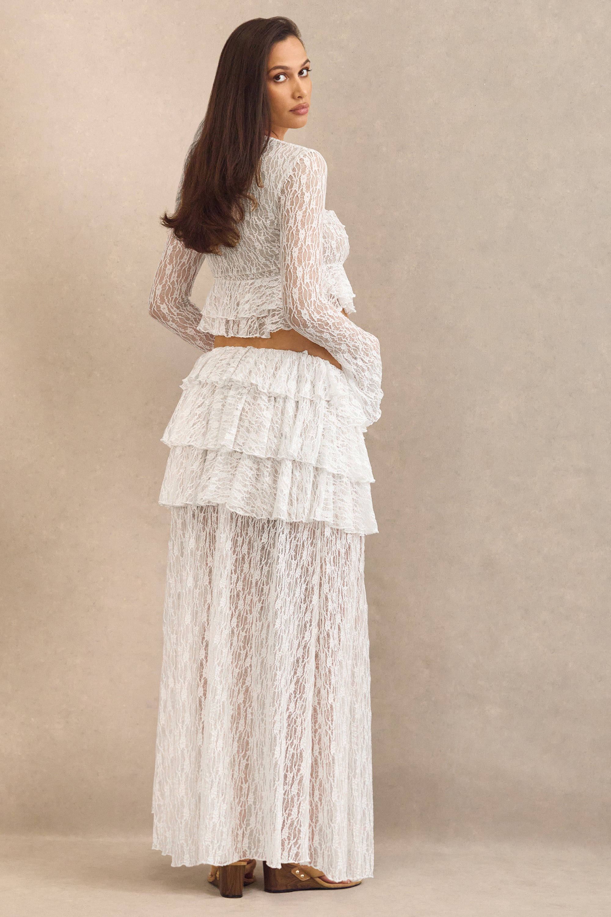 ECM_HR_CL138499110 - Astella _ White Lace Asymmetric-Waist Maternity Maxi Skirt With Ruffled Detailing + CL138498110 - Astella _ White Lace Plunge-Neck Maternity Top With Ruffled Trim10.jpg