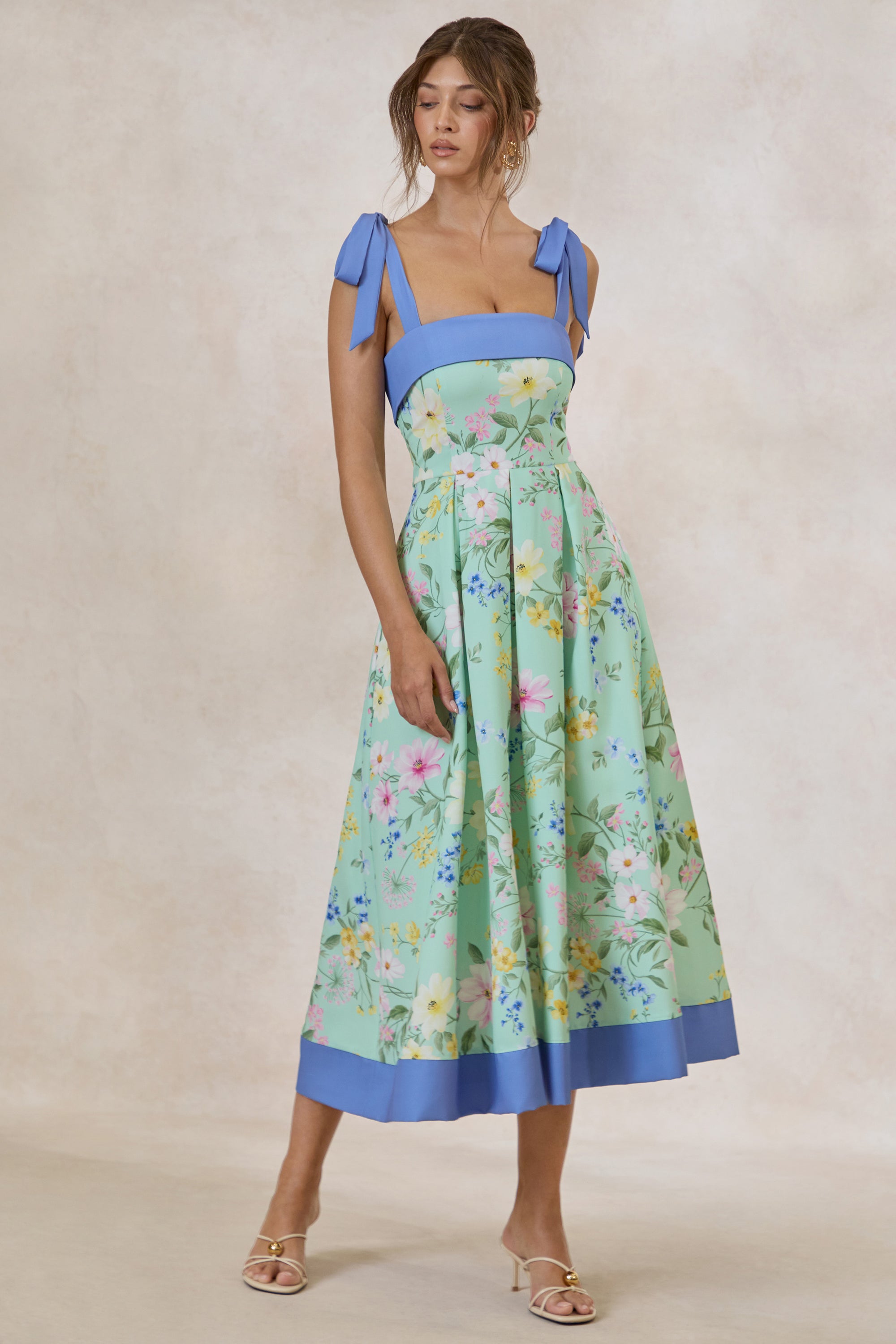 CL138562032 - Marlisa _ Mint Floral Print Square-Neck Midi Dress With Bow Straps 1.jpg
