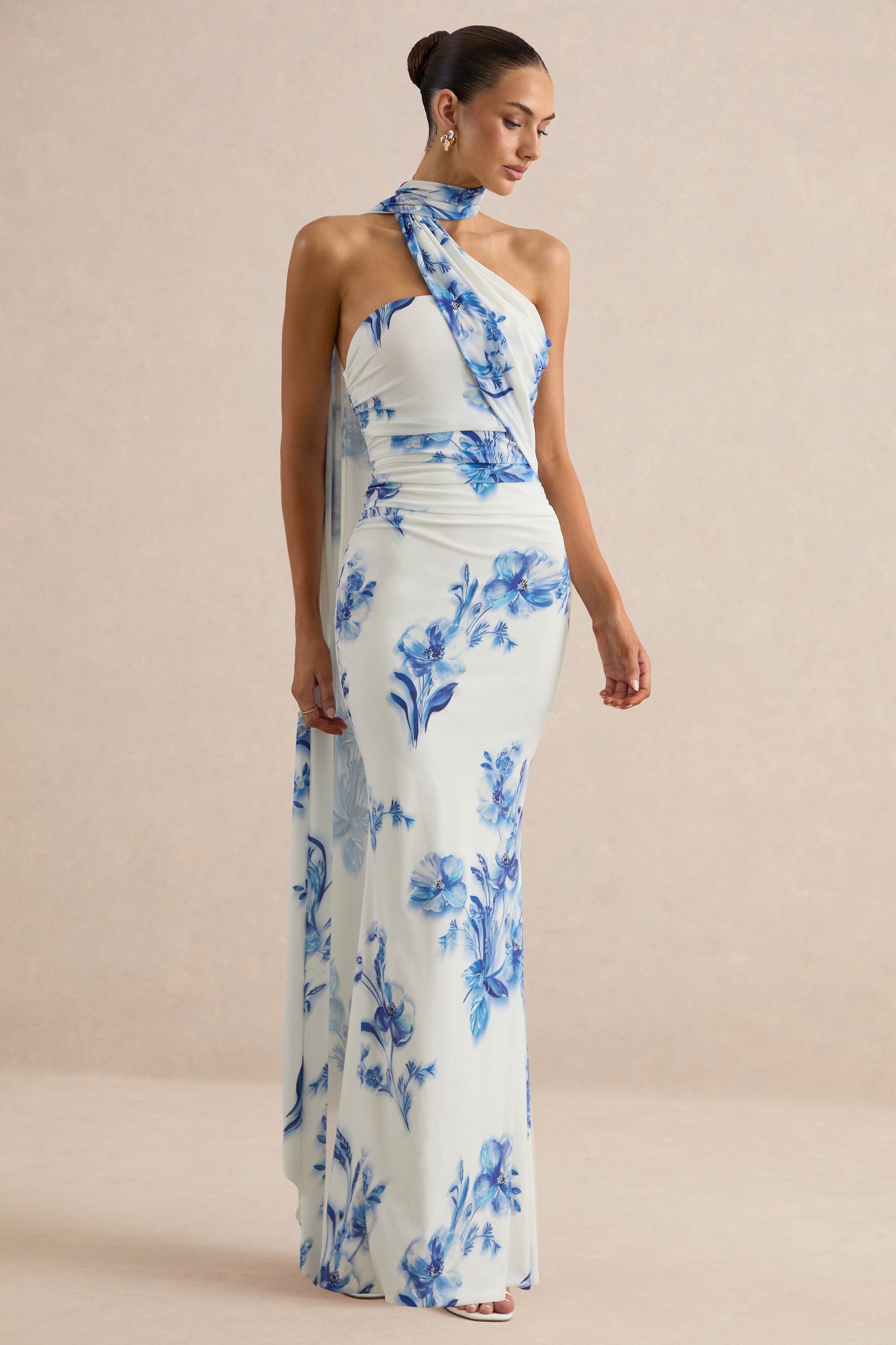 Iraida Blue Floral Print High-Neck Maxi Dress With Scarf Detail CL138565153 11.jpg