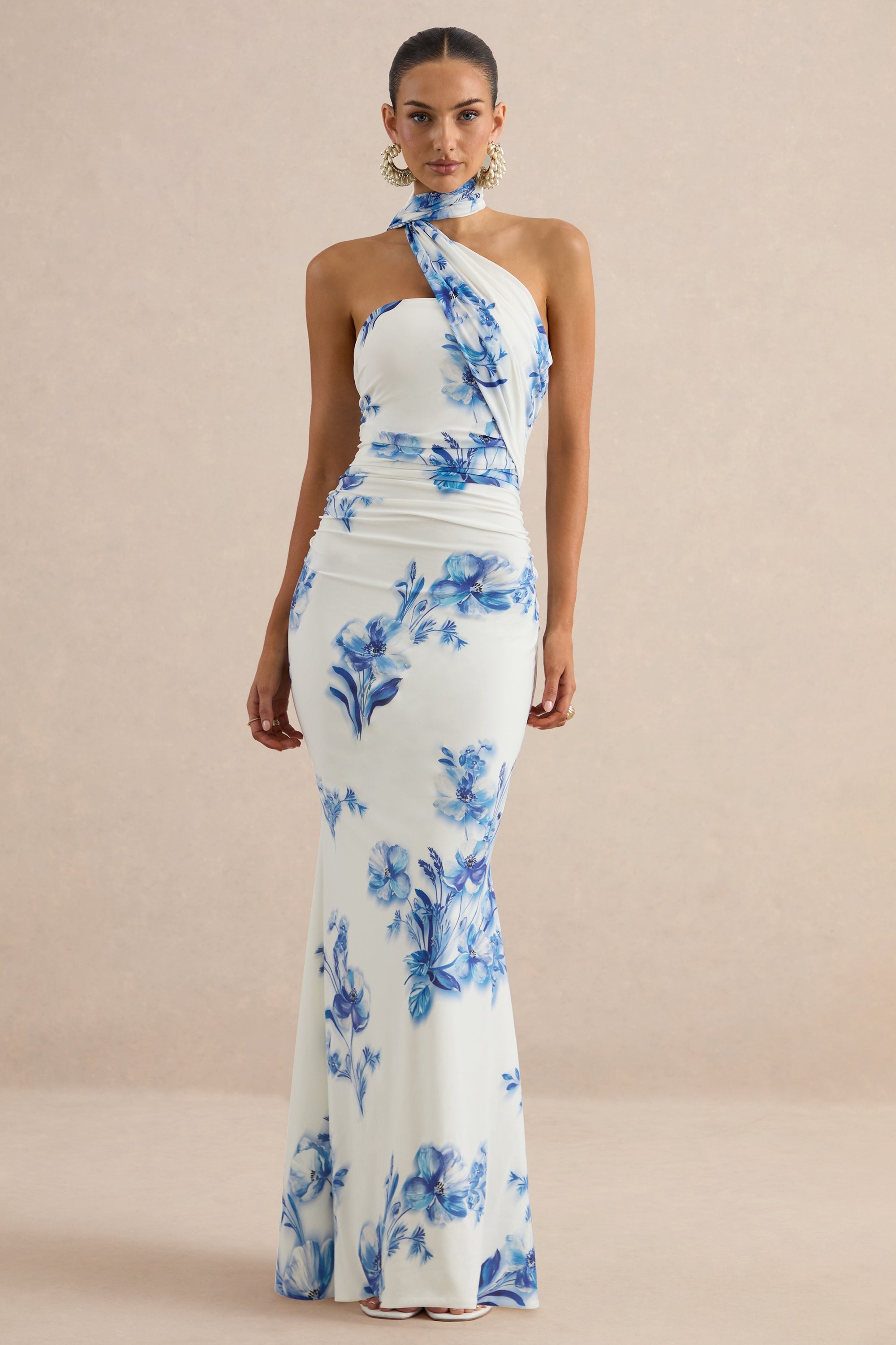 Iraida Blue Floral Print High-Neck Maxi Dress With Scarf Detail CL138565153 14.jpg