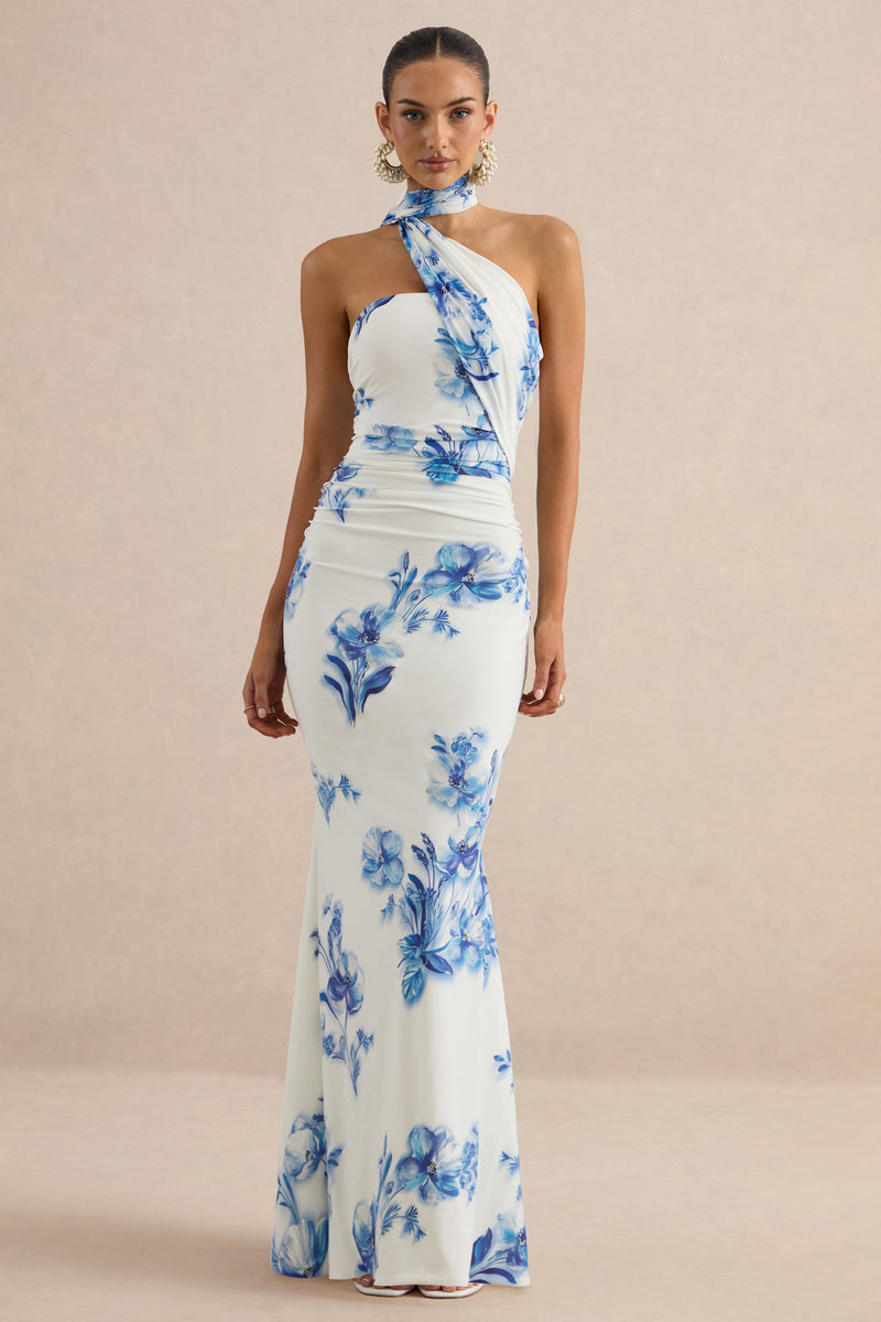 Iraida Blue Floral Print High-Neck Maxi Dress With Scarf Detail CL138565153 14.jpg