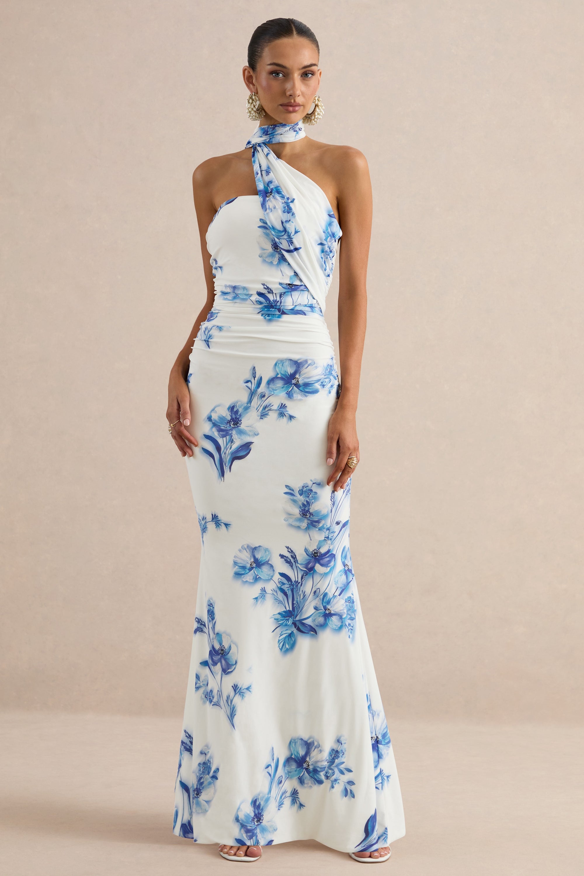 Iraida Blue Floral Print High-Neck Maxi Dress With Scarf Detail CL138565153 25.jpg