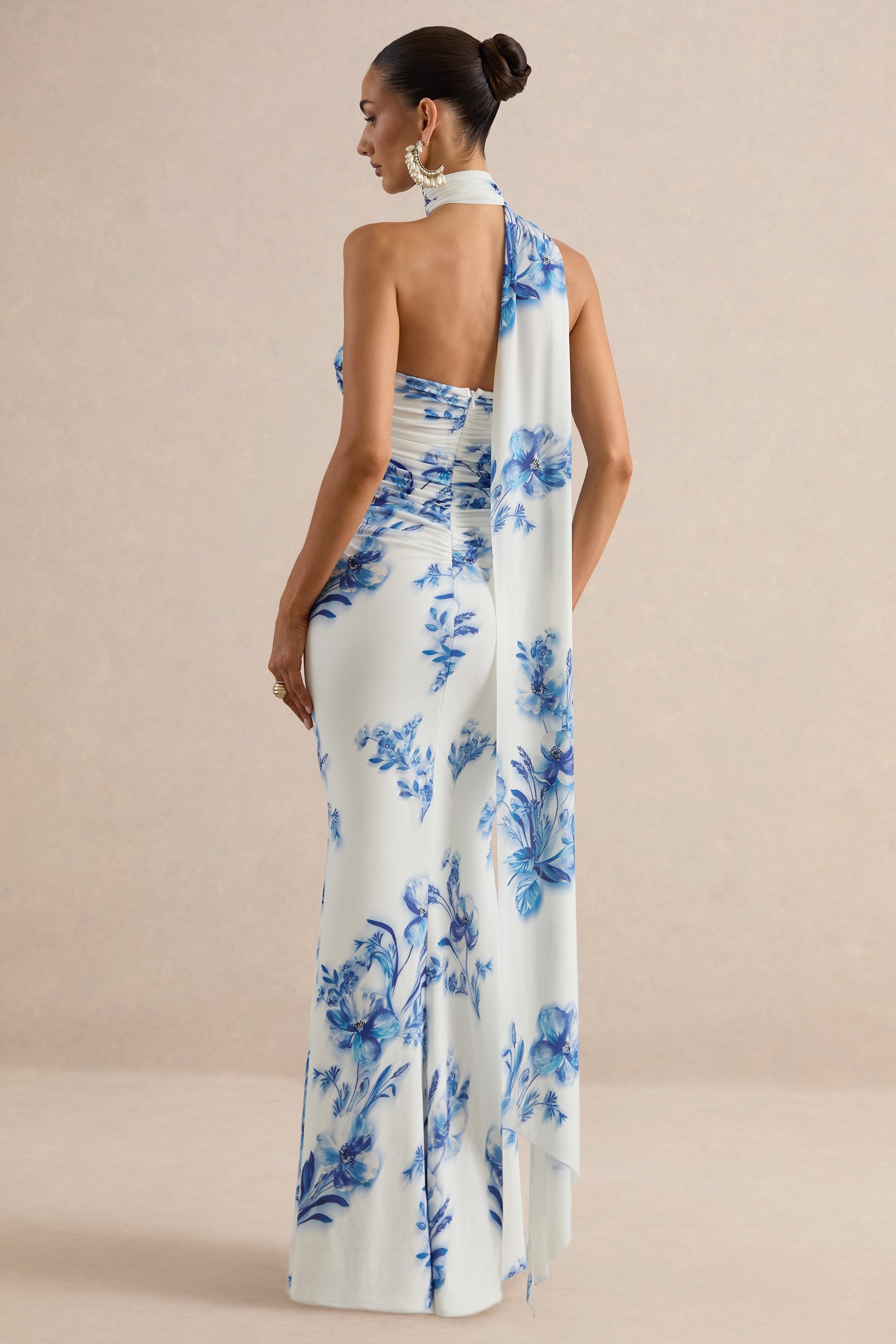Iraida Blue Floral Print High-Neck Maxi Dress With Scarf Detail CL138565153 66.jpg