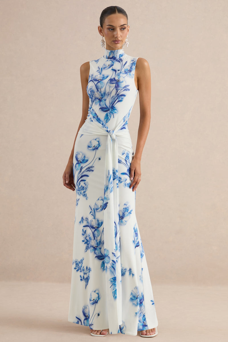 Isella Blue Floral Print High-Neck Maxi Dress With Gathered Detailing CL138567153 16 1.jpg