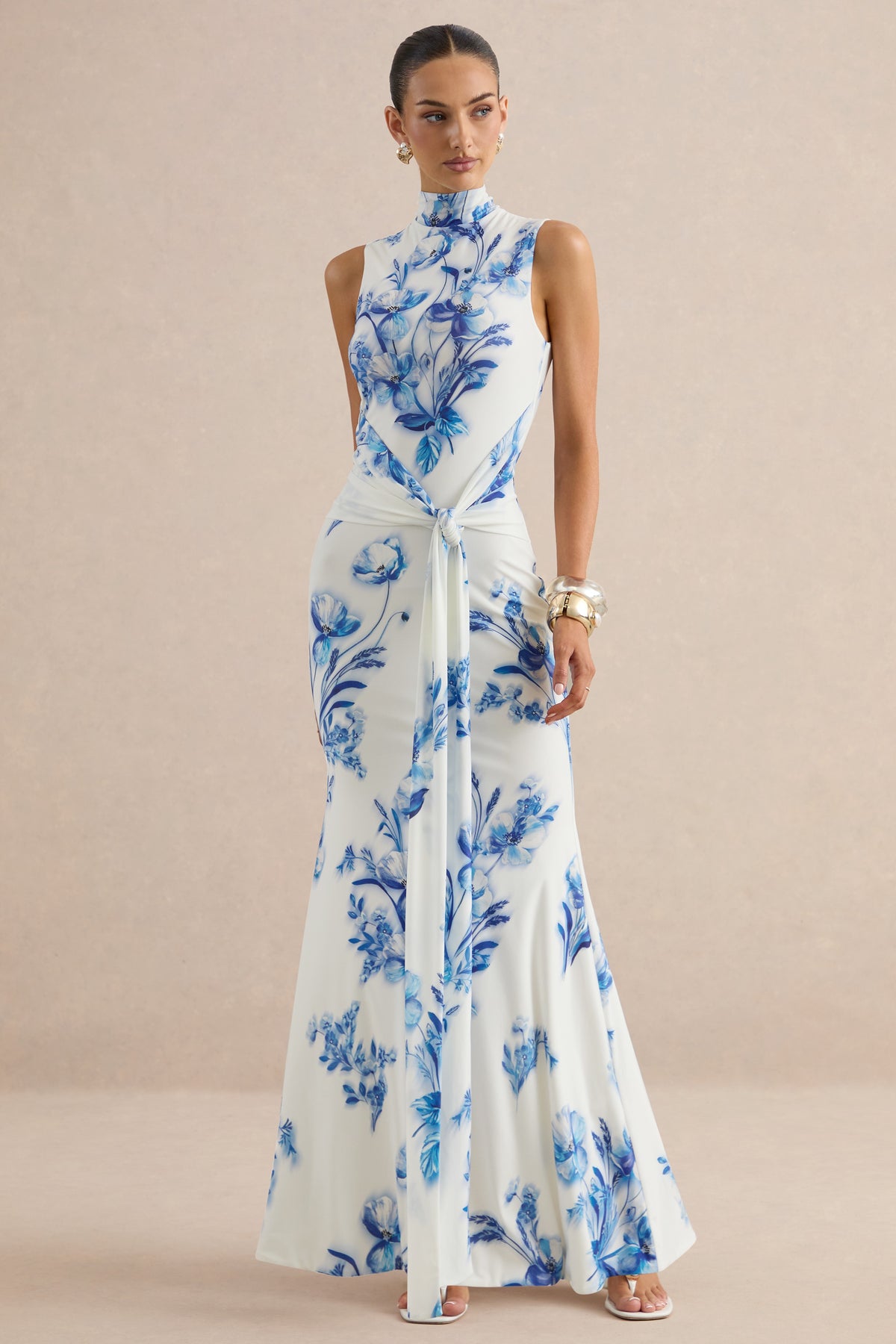 Isella Blue Floral Print High-Neck Maxi Dress With Gathered Detailing CL138567153 42.jpg