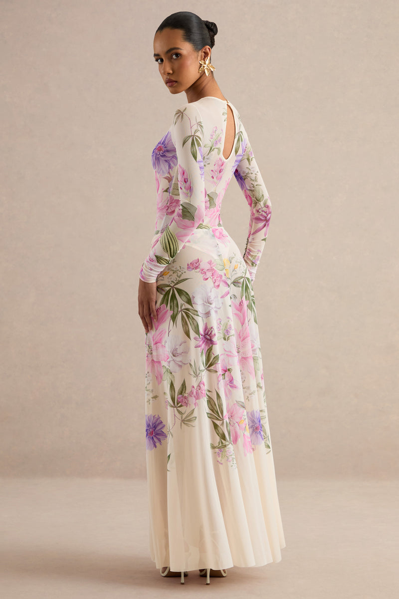 CL138604111 - Malva _ Cream Floral Print Mesh Maxi Skirt With Twist Detail And Front High Split 9.jpg