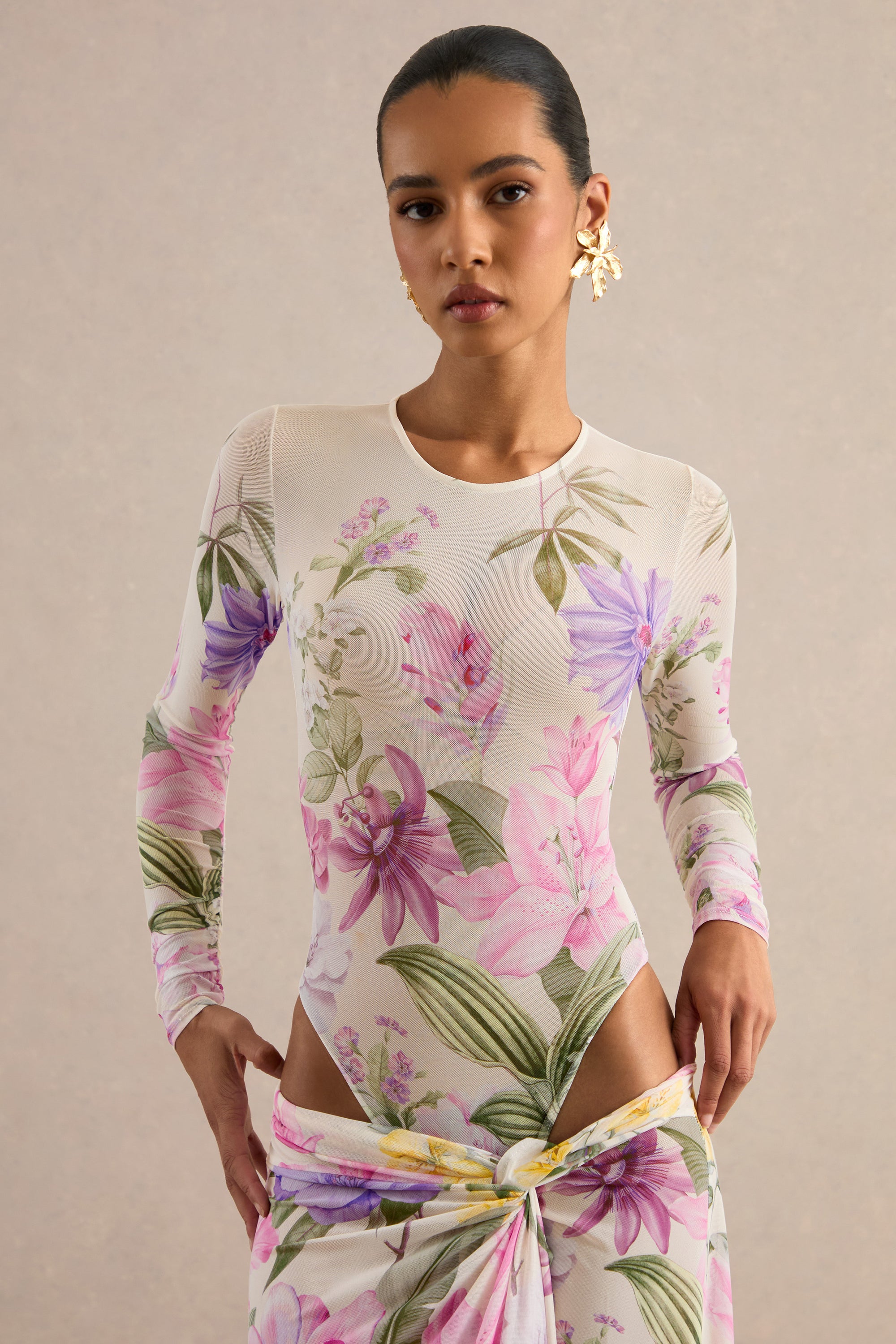 CL138605111 - Malva _ Cream Floral Print Mesh Round-Neck Bodysuit 6.jpg