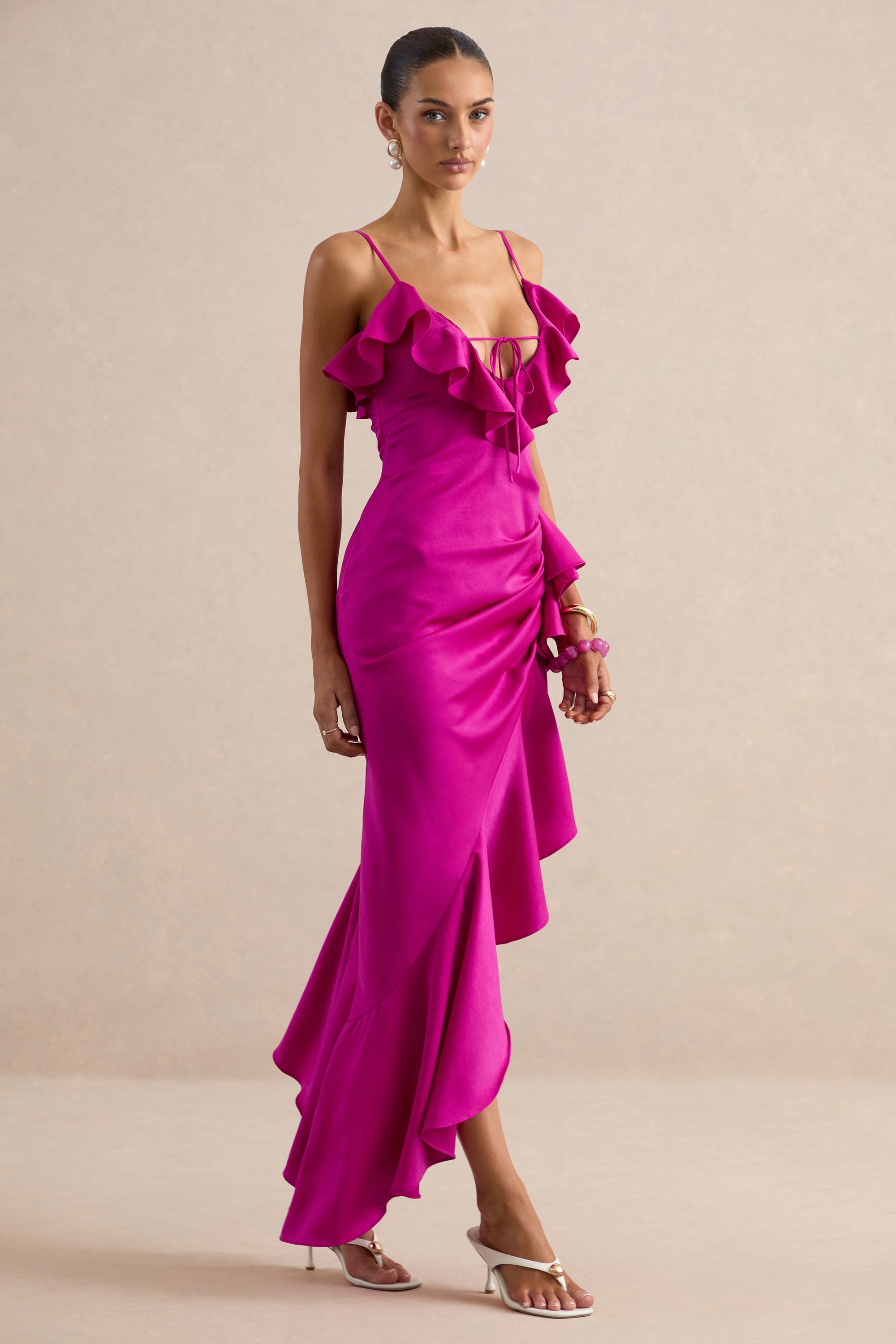 ECM_HR_CL138627084 - Salvina | Pink Satin V-Neck Maxi Dress With Ruffled Detailing And Scarf Detail 3.jpg