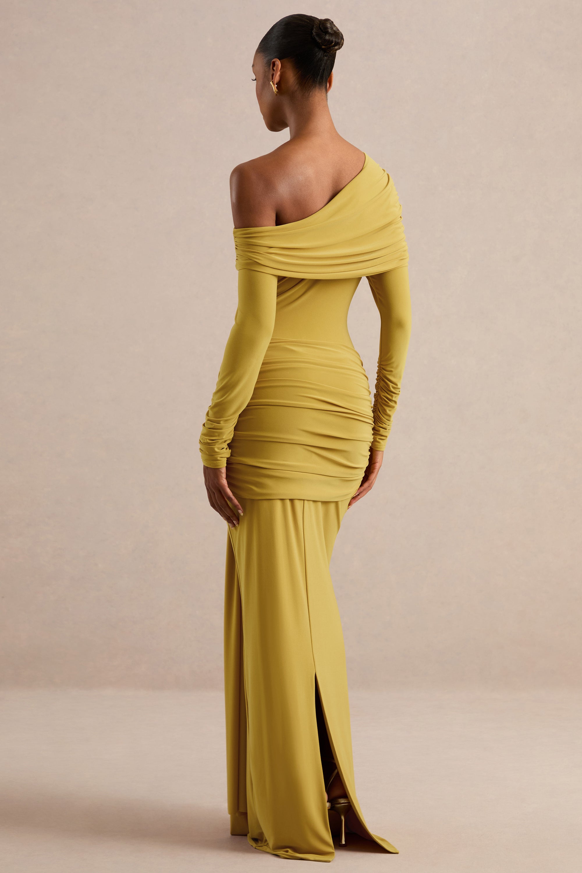 ECM_HR_CL138681122 - Avonlea | Mustard Asymmetric-Neck Maxi Dress With Gathered Detailing 5.jpg