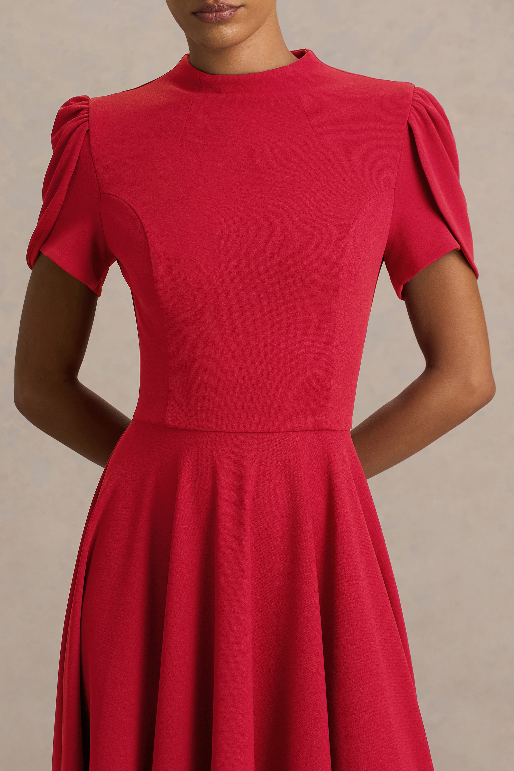 ECM_HR_CL136396100 - Vicky | Red High Neck Midi Dress With Puff Sleeves05.jpg