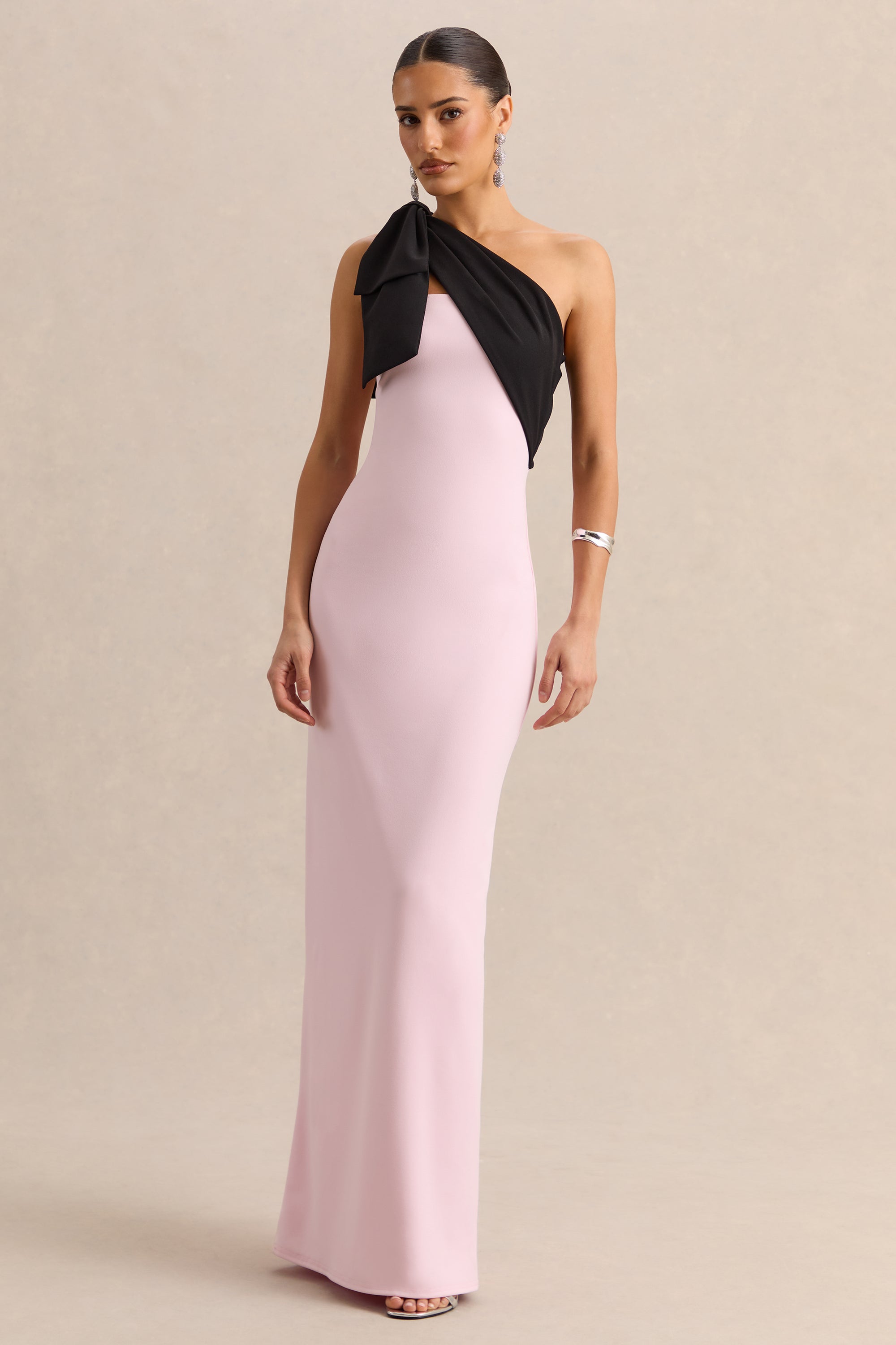 ECM_HR_CL138806084 - Adara - Pink & Black Asymmetric-Neck Maxi Dress With Bow-Detail - 09.jpg