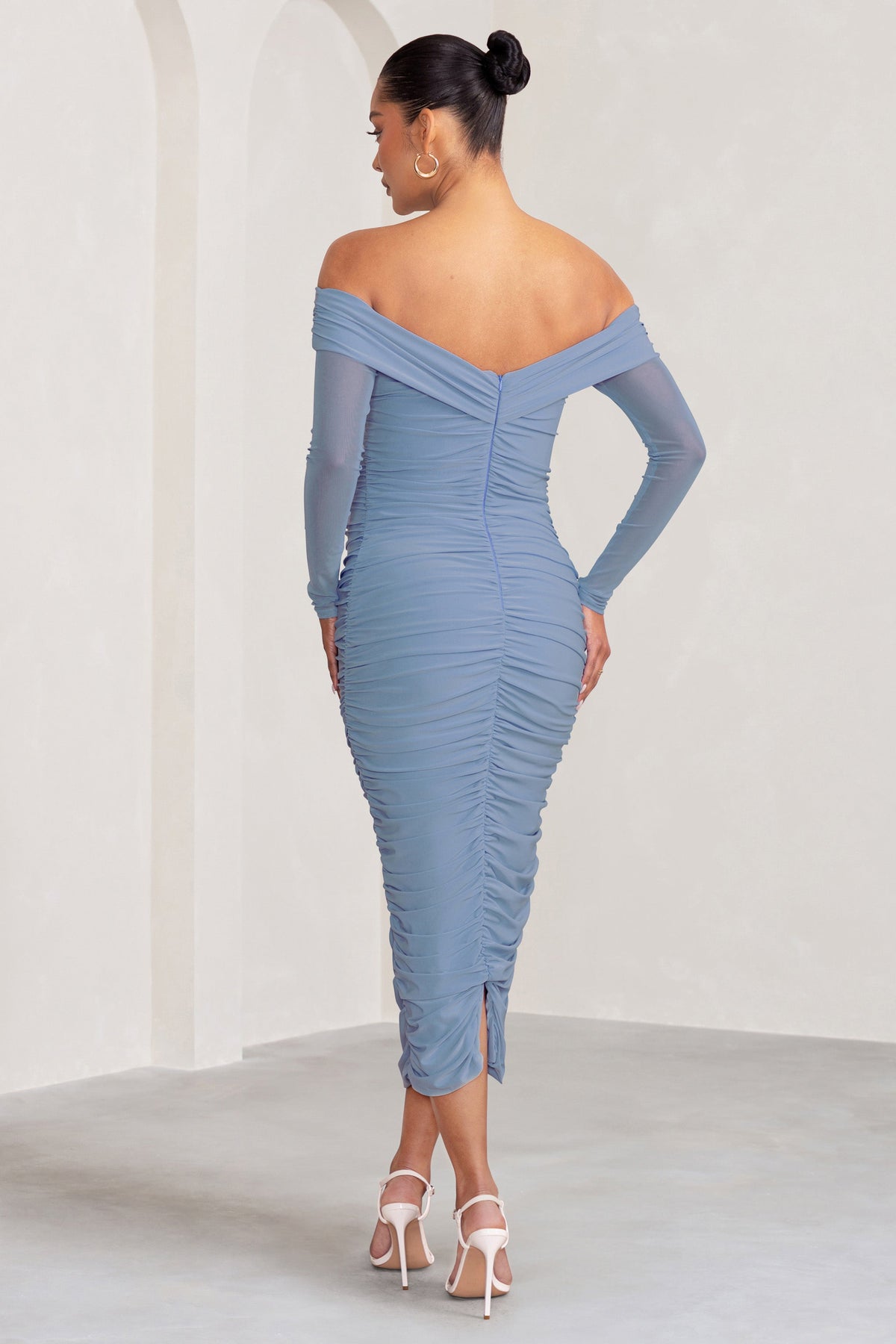 Neva | Powder Blue Bardot Twist Maternity Midi Dress