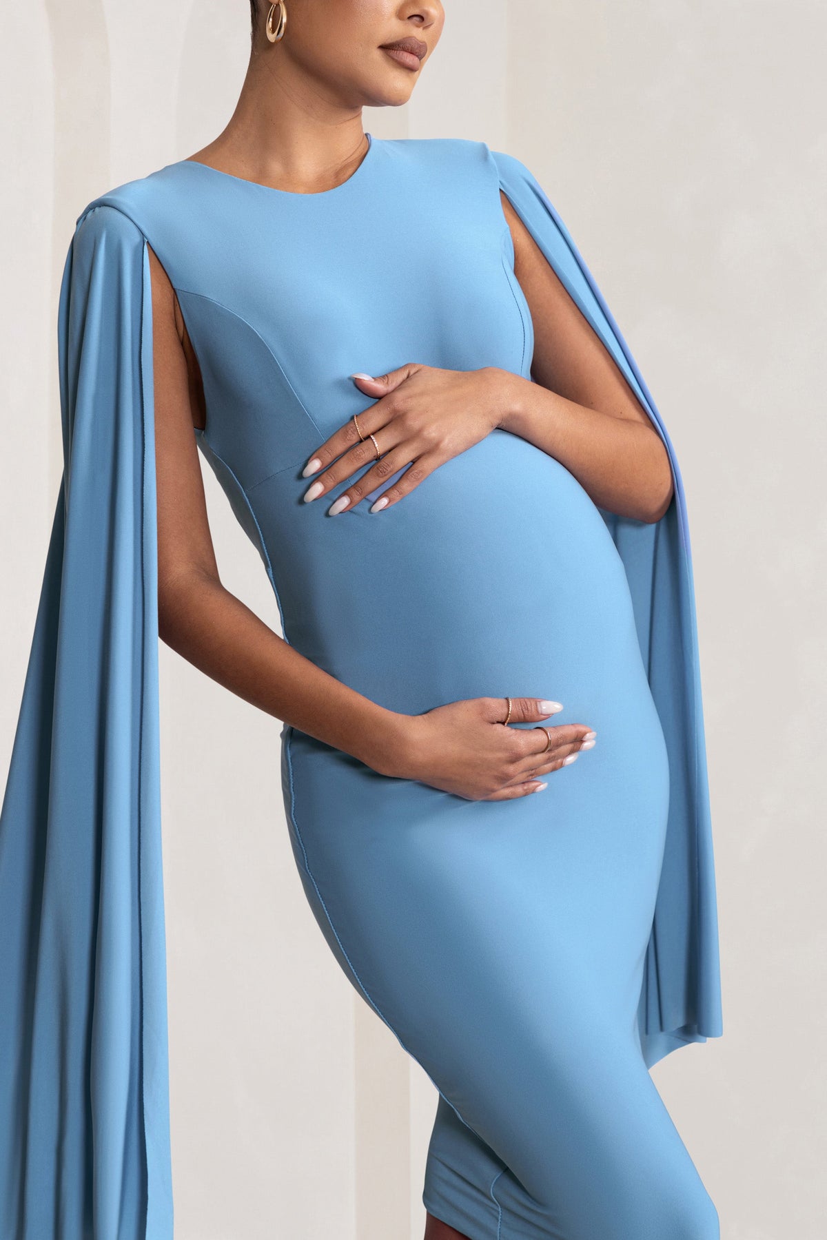 Hey Mama | Powder Blue Maternity Cape Sleeve Midi Dress