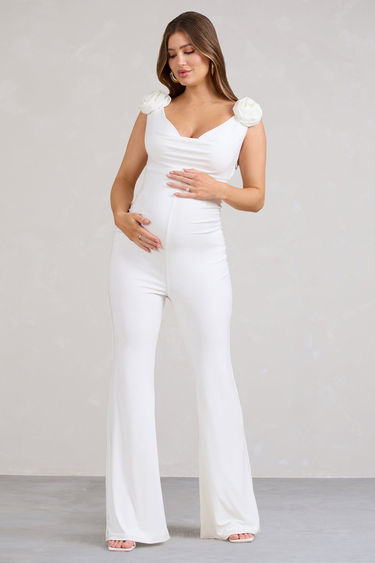 Posy | White Maternity Cowl Jumpsuit With Flower Design