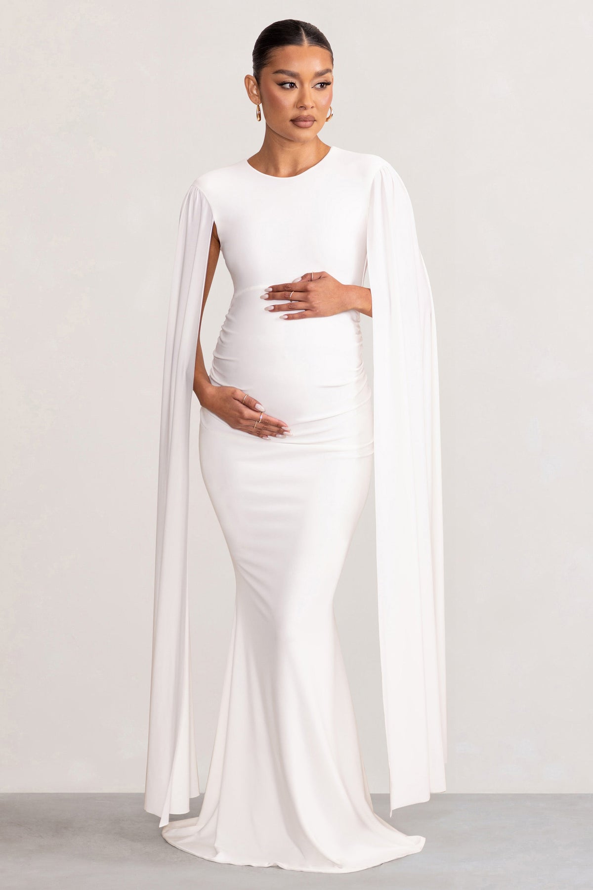 Divine Timing | White Maternity Maxi Dress With Cape Sleeves