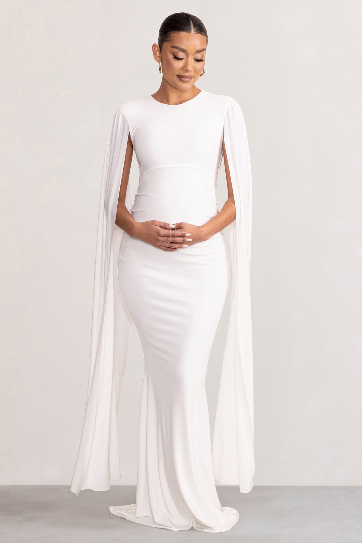 Divine Timing | White Maternity Maxi Dress With Cape Sleeves