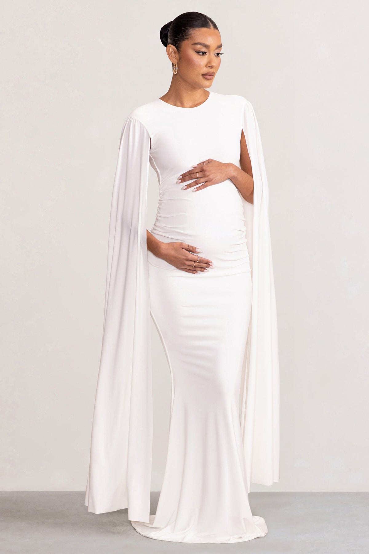 Divine Timing | White Maternity Maxi Dress With Cape Sleeves