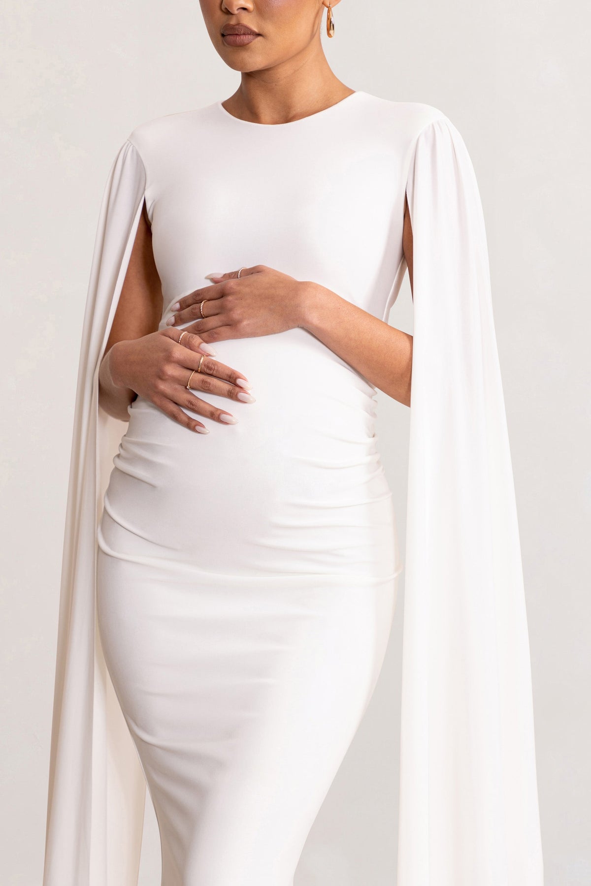 Divine Timing | White Maternity Maxi Dress With Cape Sleeves