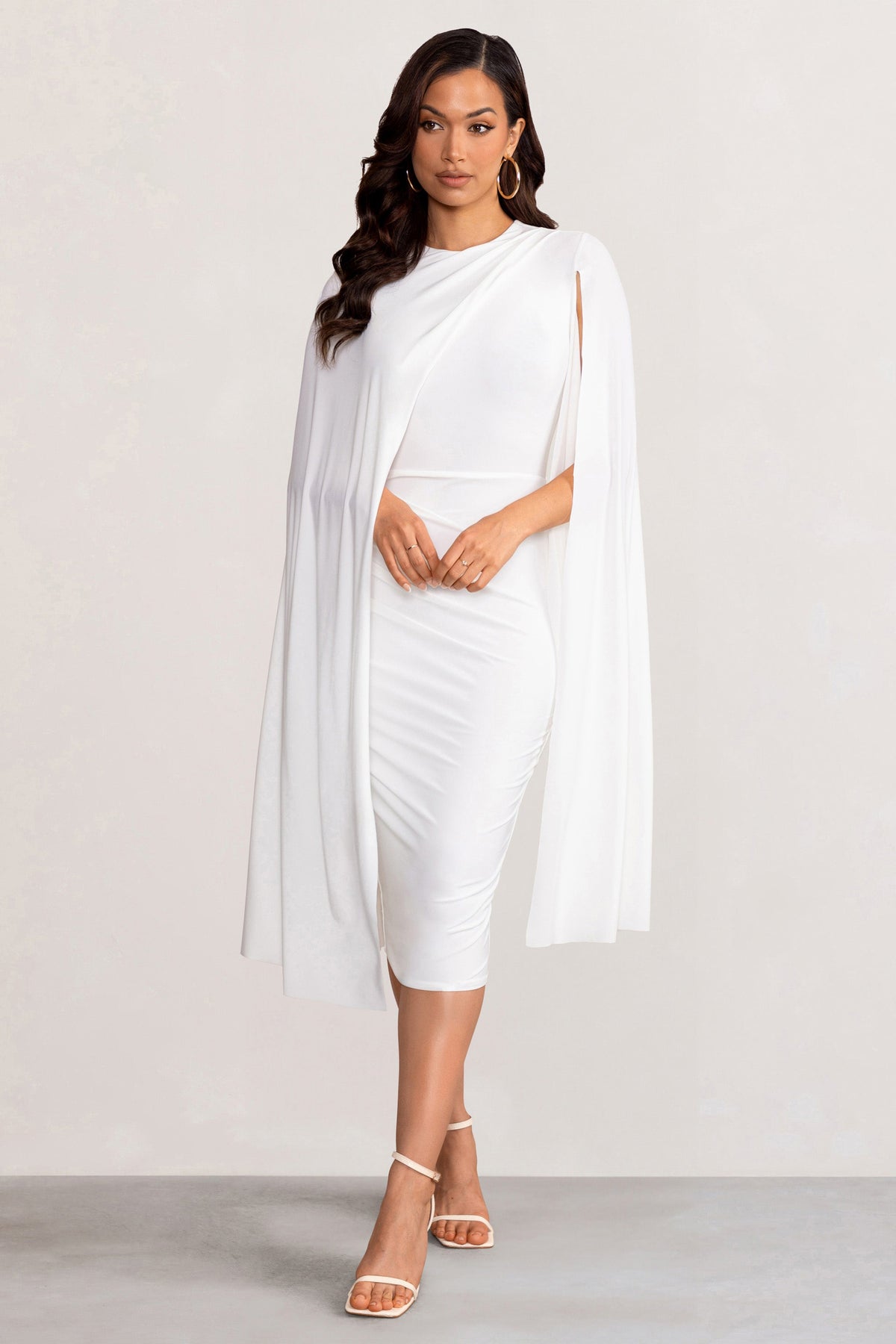 Marysol | White Asymmetric Cape Midi Dress