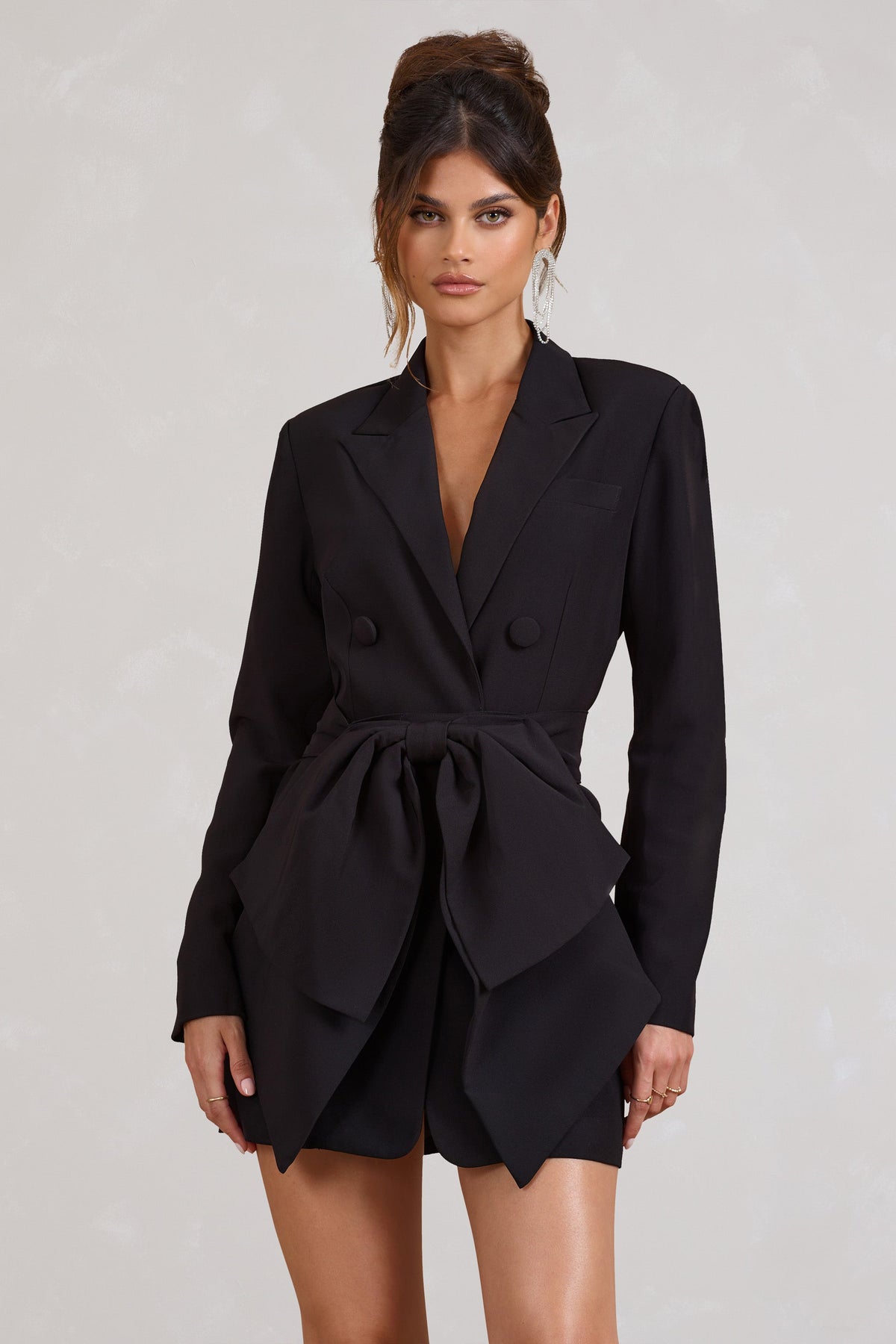 Prized | Black Tailored Blazer Mini Dress With Bow