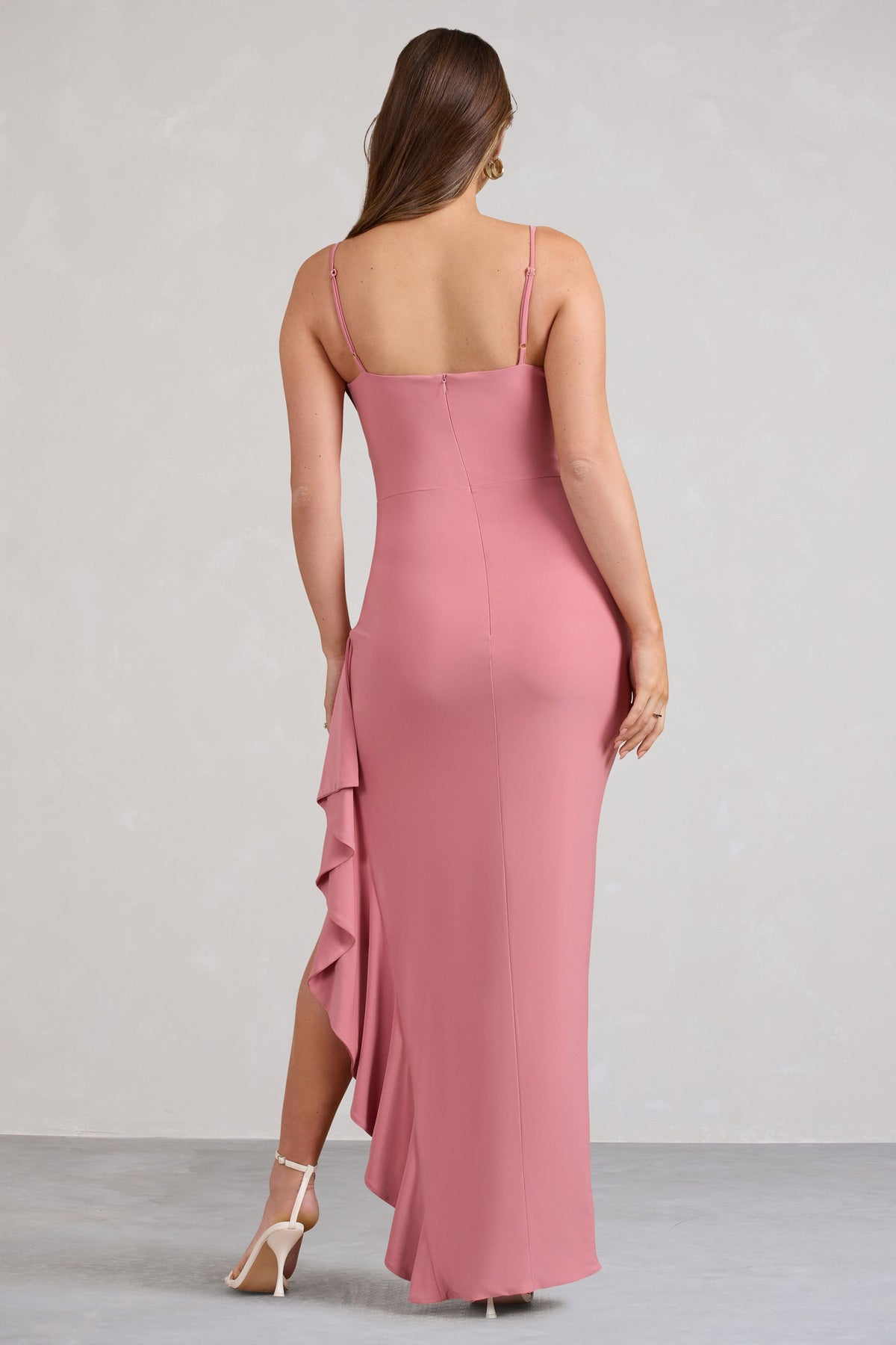 Cut Stem | Pink Cami Maternity Maxi Dress With Ruffled Split