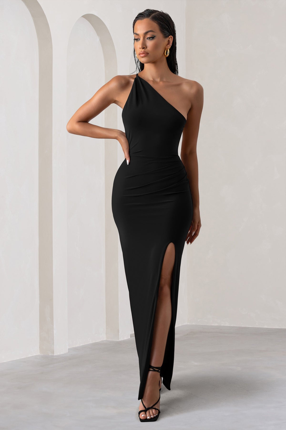 club l london black one shoulder dress Siren