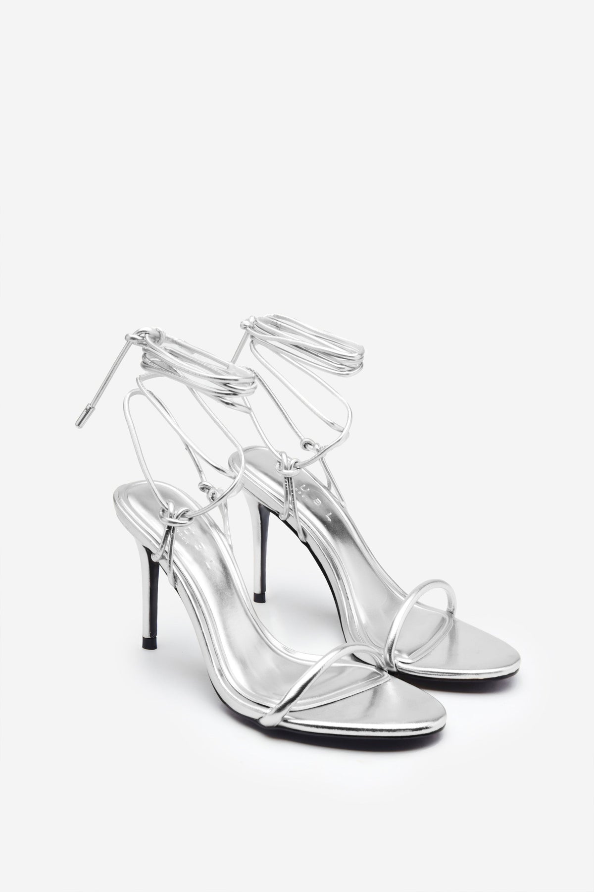 Crossed Wires | Silver Metallic Lace-Up Heeled Sandals