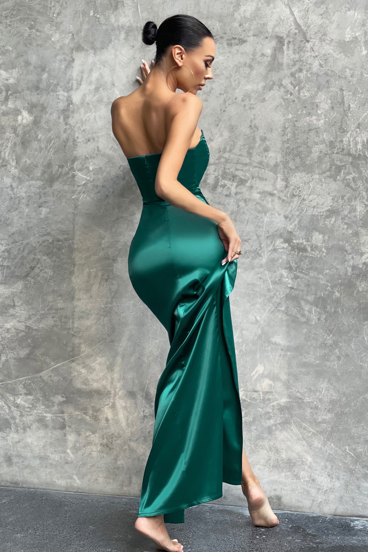 Romancing | Teal Green Satin Bandeau Corset Detail Maxi Dress