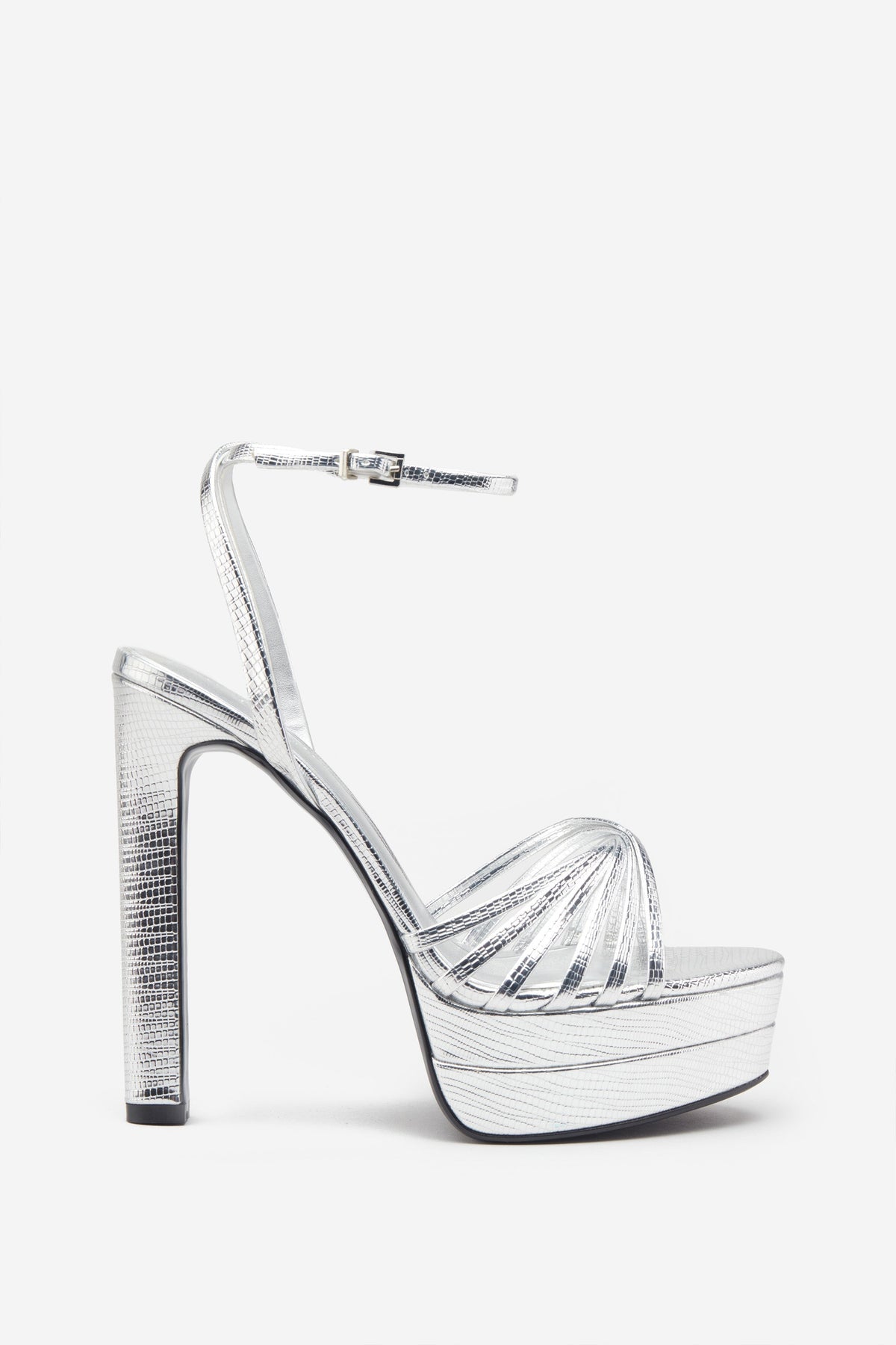 Mirror Mirror | Silver Snakeskin Strappy Heeled Platform Sandals